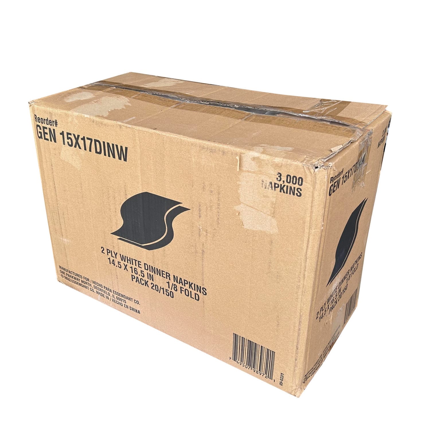 GEN Dinner Napkins, 2-Ply, 14.5inW x 16.5inD, White, 150/Pack, 20 Packs/Carton - Image 6