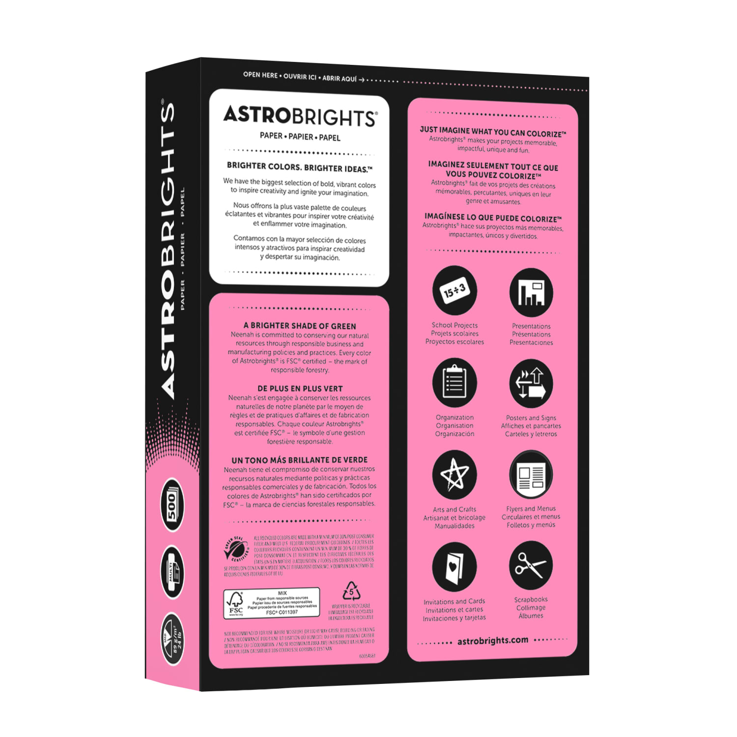 Astrobrights Color Multi-Use Printer & Copy Paper, 1 Ream, Pulsar Pink, Letter (8.5in x 11in), 500 Sheets Per Ream, 24 Lb, 94 Brightness - Image 4