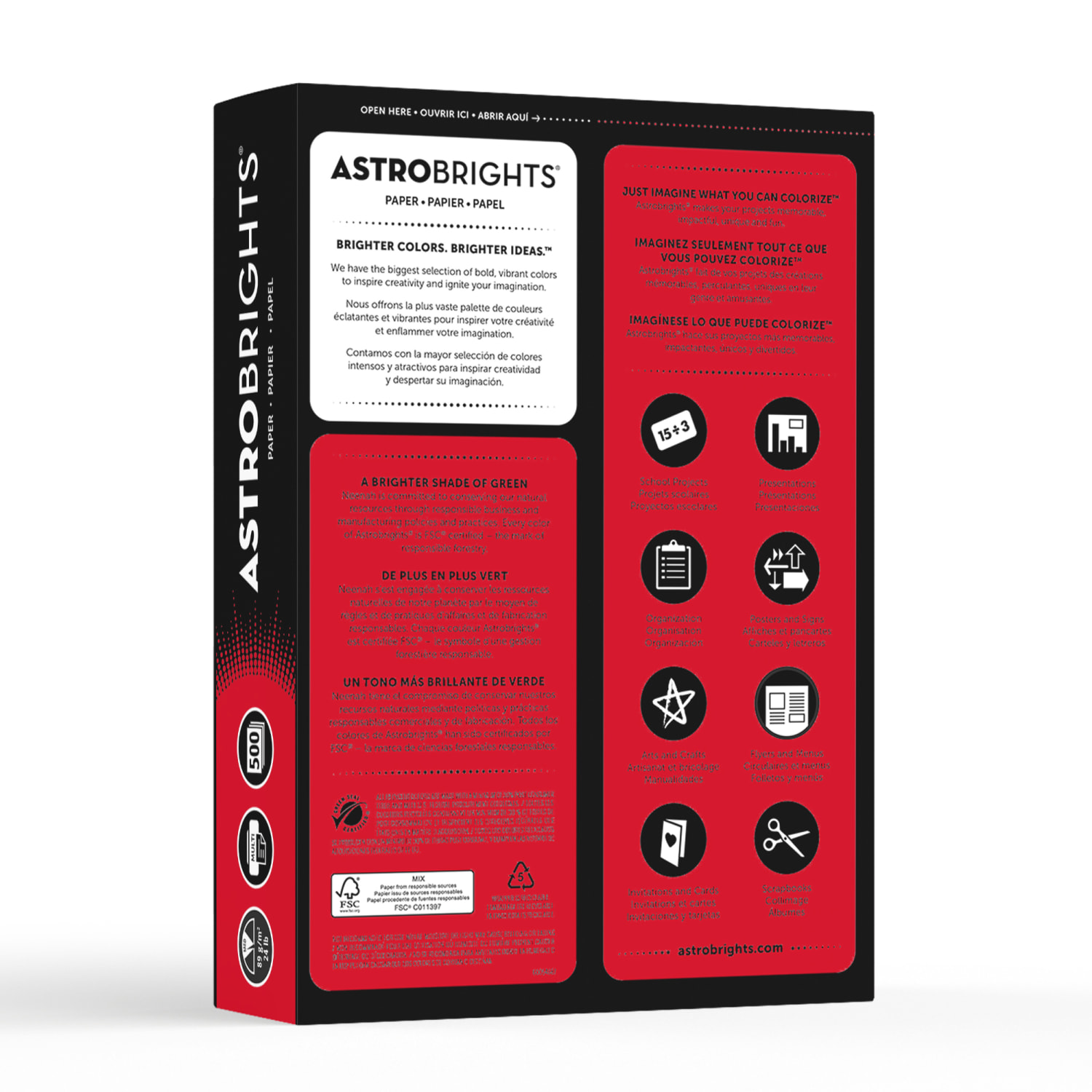 Astrobrights Color Multi-Use Printer & Copy Paper, 1 Ream, Re-Entry Red, Letter (8.5in x 11in), 500 Sheets Per Ream, 24 Lb, 94 Brightness - Image 4