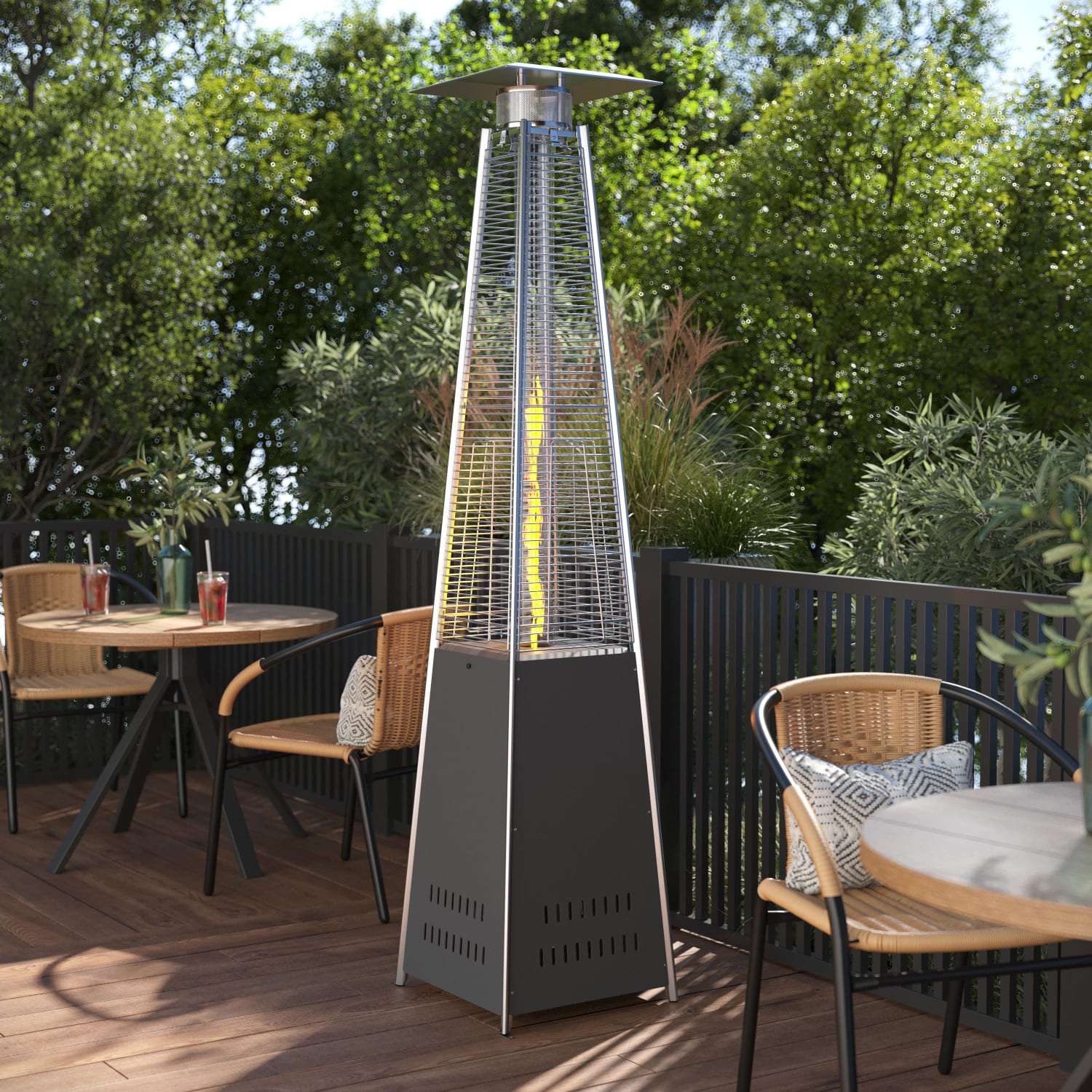 Flash Furniture Sol Patio Outdoor Propane Heater with Wheels, 90inH x 22-1/4inW x 22-1/4inD, Slate Gray