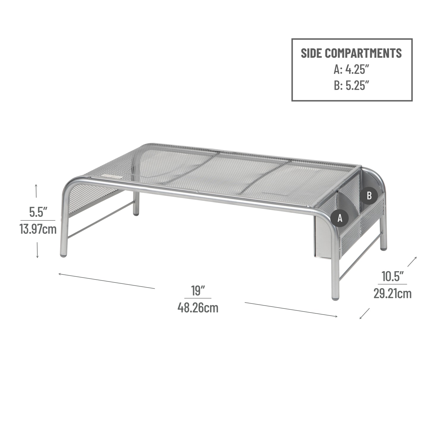 Mind Reader Monitor Stand With 2 Side Storage Compartment, 5-1/2inH x 11-1/2inW x 20inL, Silver - Image 4