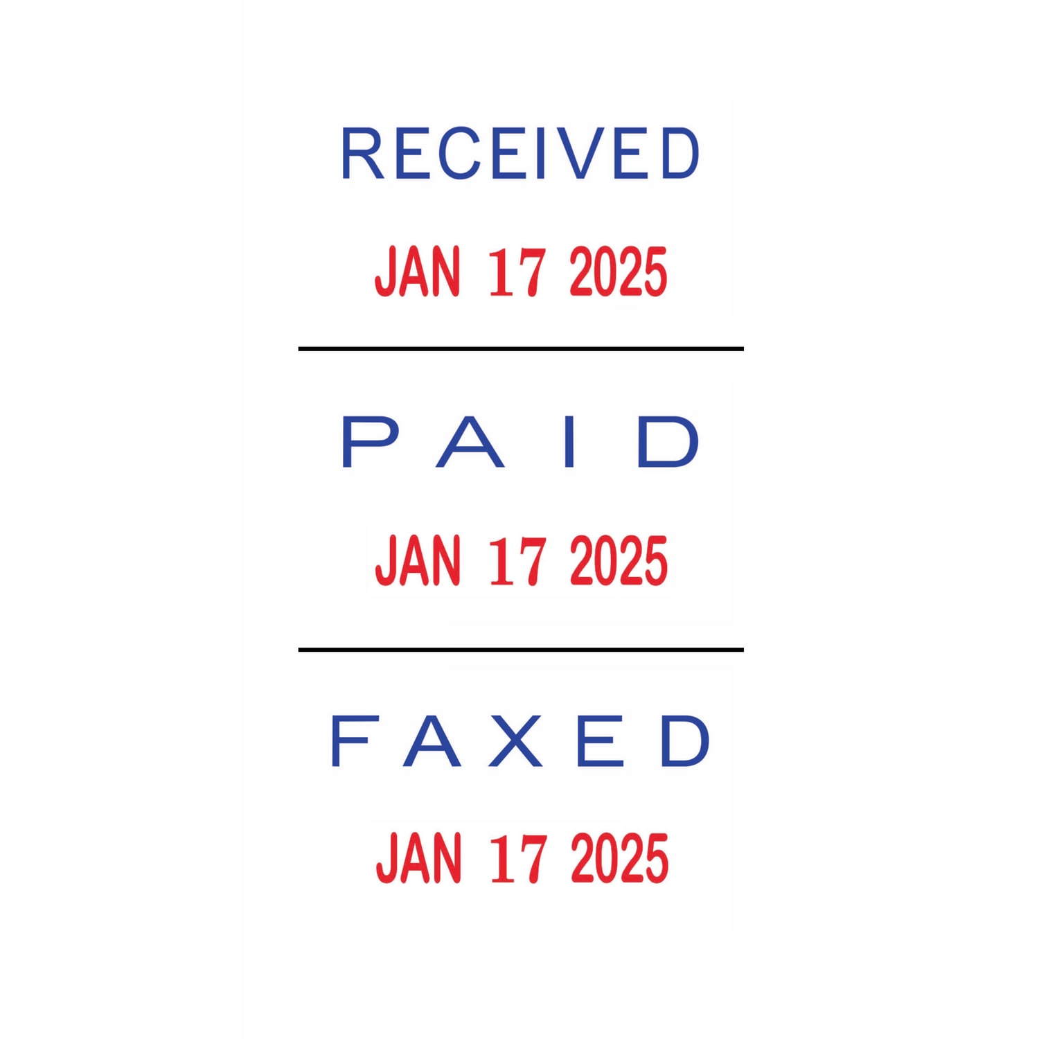 Office Depot Brand Date Message Stamp Dater Paid, Received, Faxed, Self-Inking 3-In-1  Micro Date Message Stamp Dater, 1-1/16in x 5/8in Impression, Red/Blue  Ink - Image 4