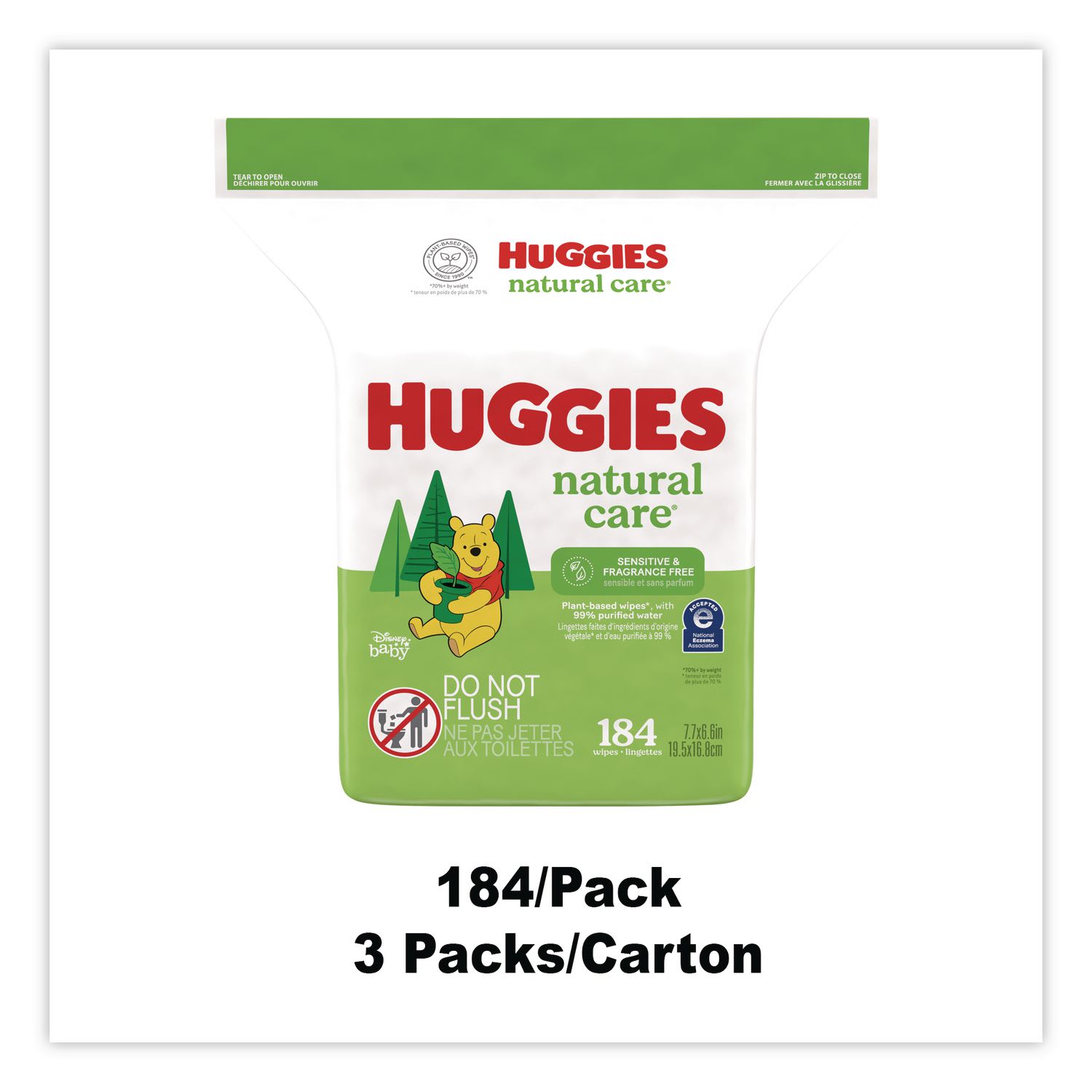 Huggies Natural Care Sensitive Baby Wipes, 1-Ply, 3.88 x 6.6, Unscented, White, 184/Pack, 3 Packs/Carton - Image 4