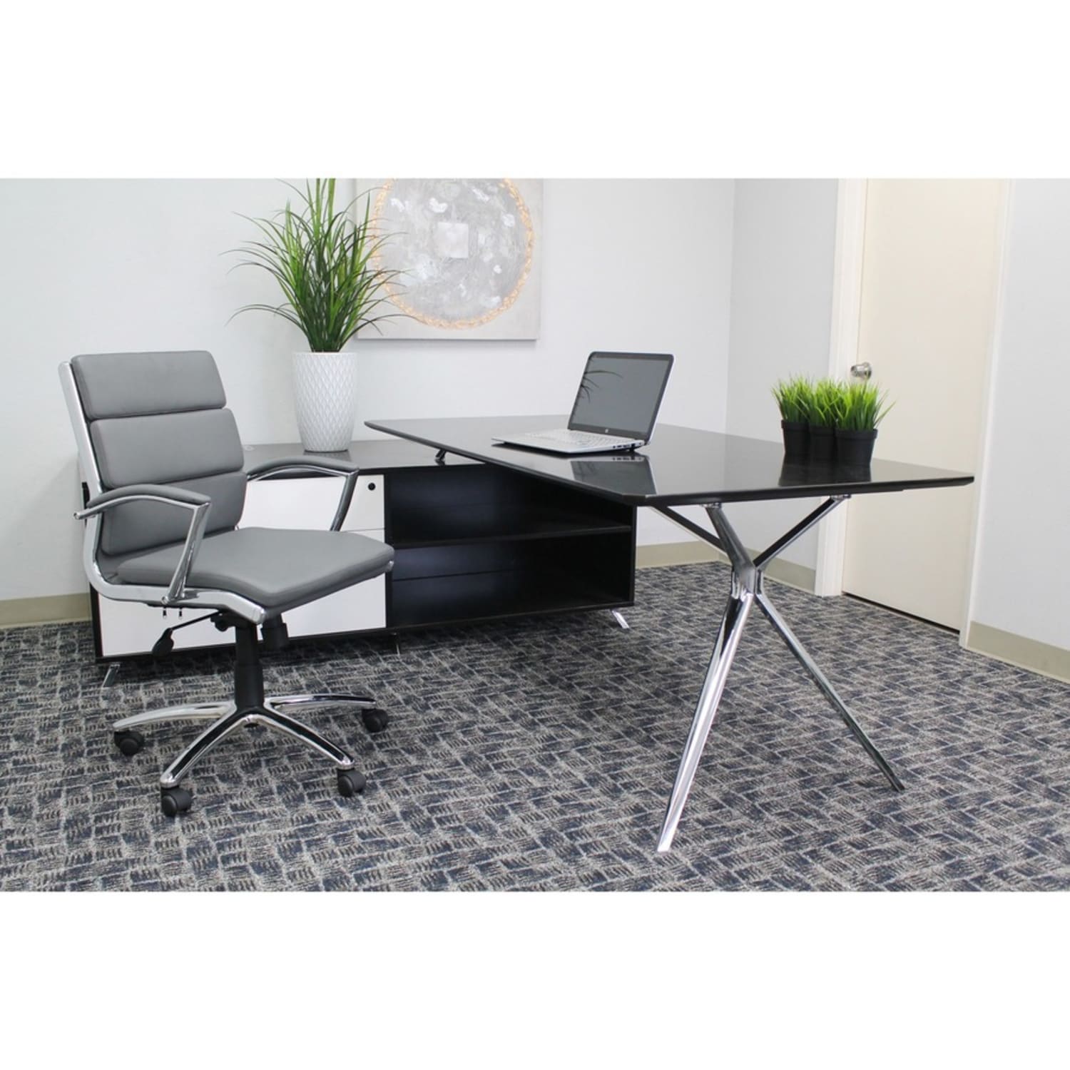 Boss Office Products CaressoftPlus Mid Back Chair GrayBlack PopularChairscom