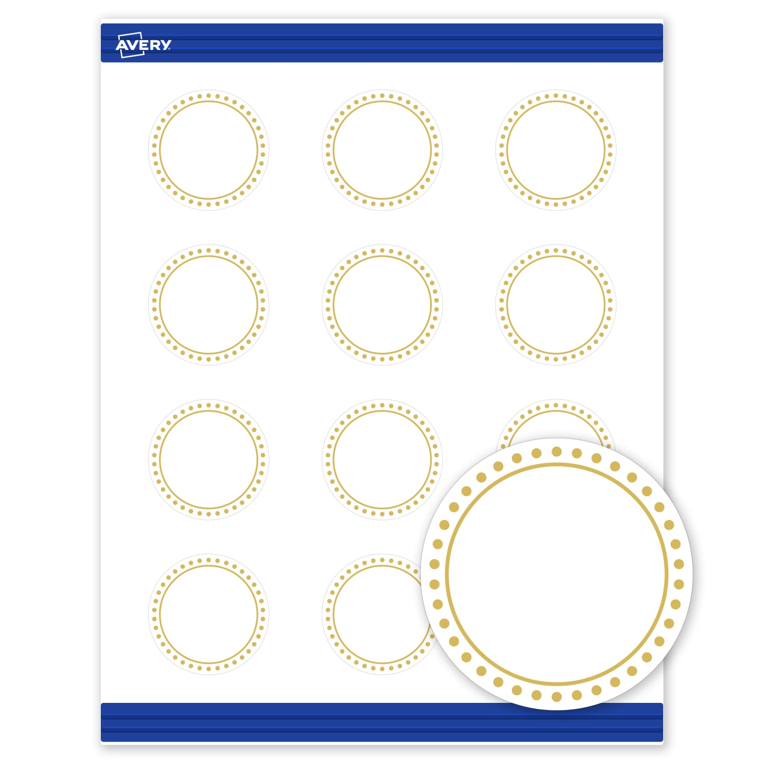 Avery Printable Round Cards With Sure Feed Technology, 2in, Matte White With Preprinted Preprinted Gold Dot Border, Pack Of 120 - Image 3