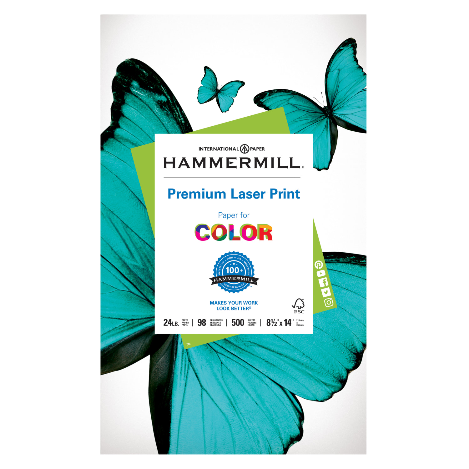Hammermill Premium Laser Paper, 10 Reams, White, Legal Size (8 1/2in x 14in), Ream Of 500 Sheets, 24 Lb, 98 Brightness