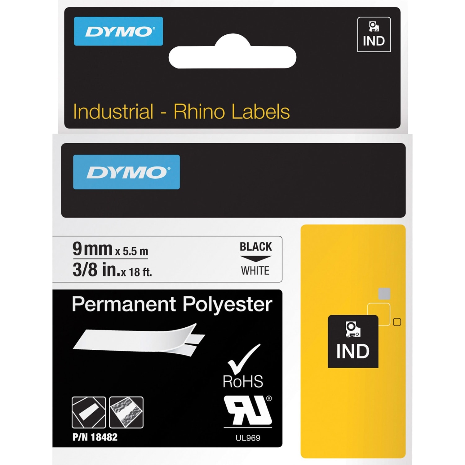 DYMO Rhino Permanent Poly Labels, DYM18482, Permanent Adhesive, 3/8inW x 18L, Direct Thermal, White, Polyester - Image 4