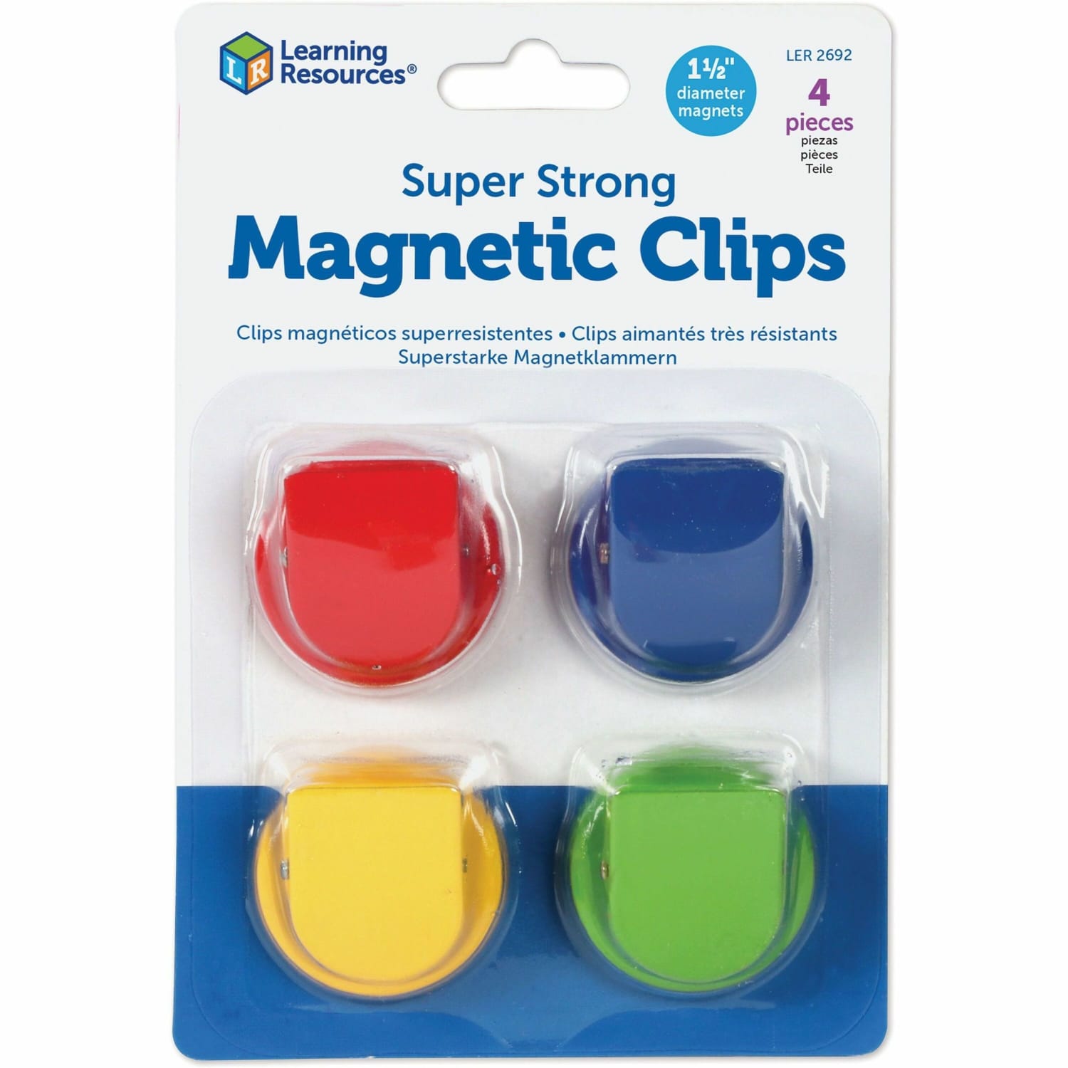 Learning Resources Super Strong Magnetic Clips Set - 1.5in Diameter - 50 Sheet Capacity - for Whiteboard, Folder - Assorted - 4 / Pack - Image 6