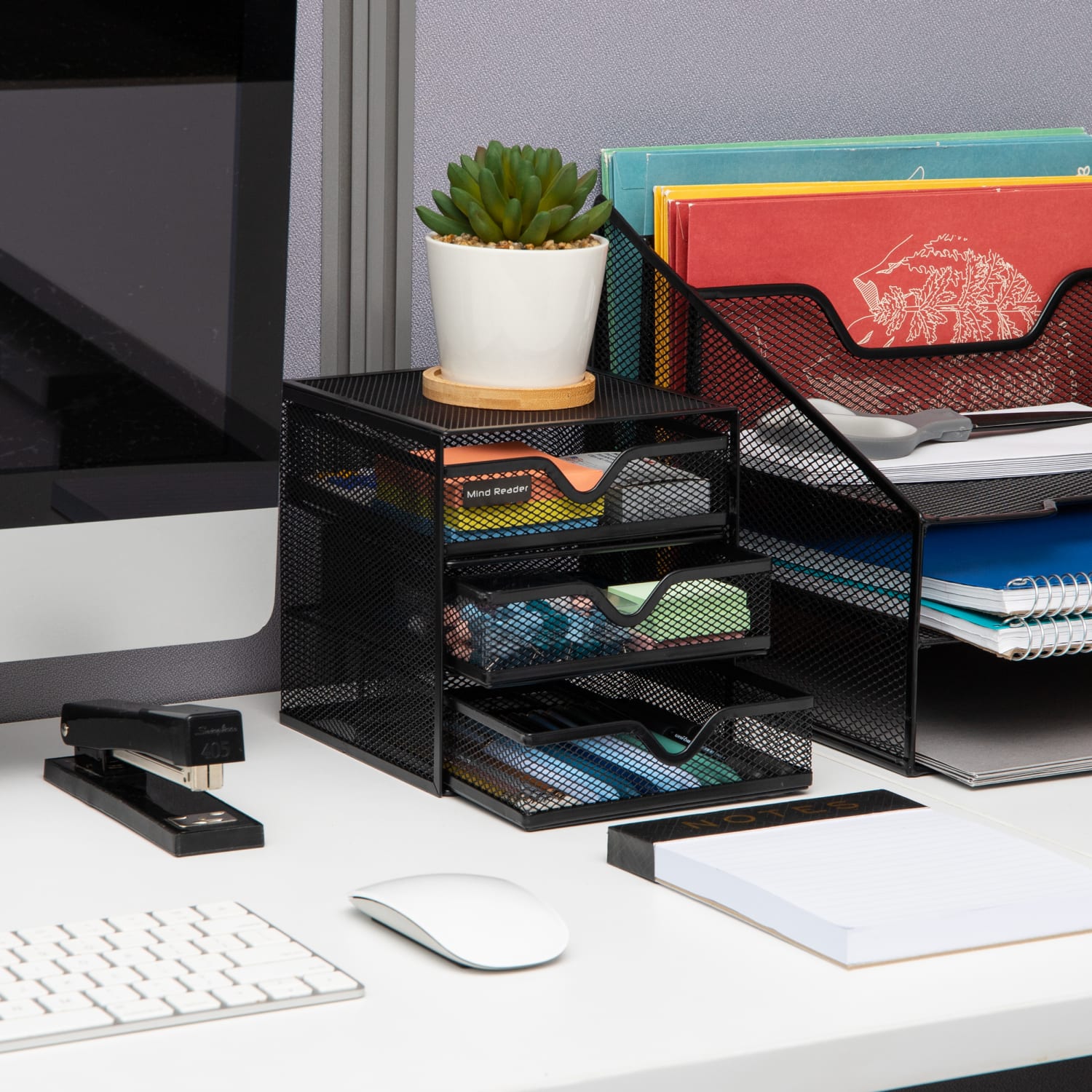 Mind Reader 3-Drawer Accessory Storage Desktop Organizer, 6-1/2inH x 6-1/2inW x 6-1/4inL, Black - Image 3