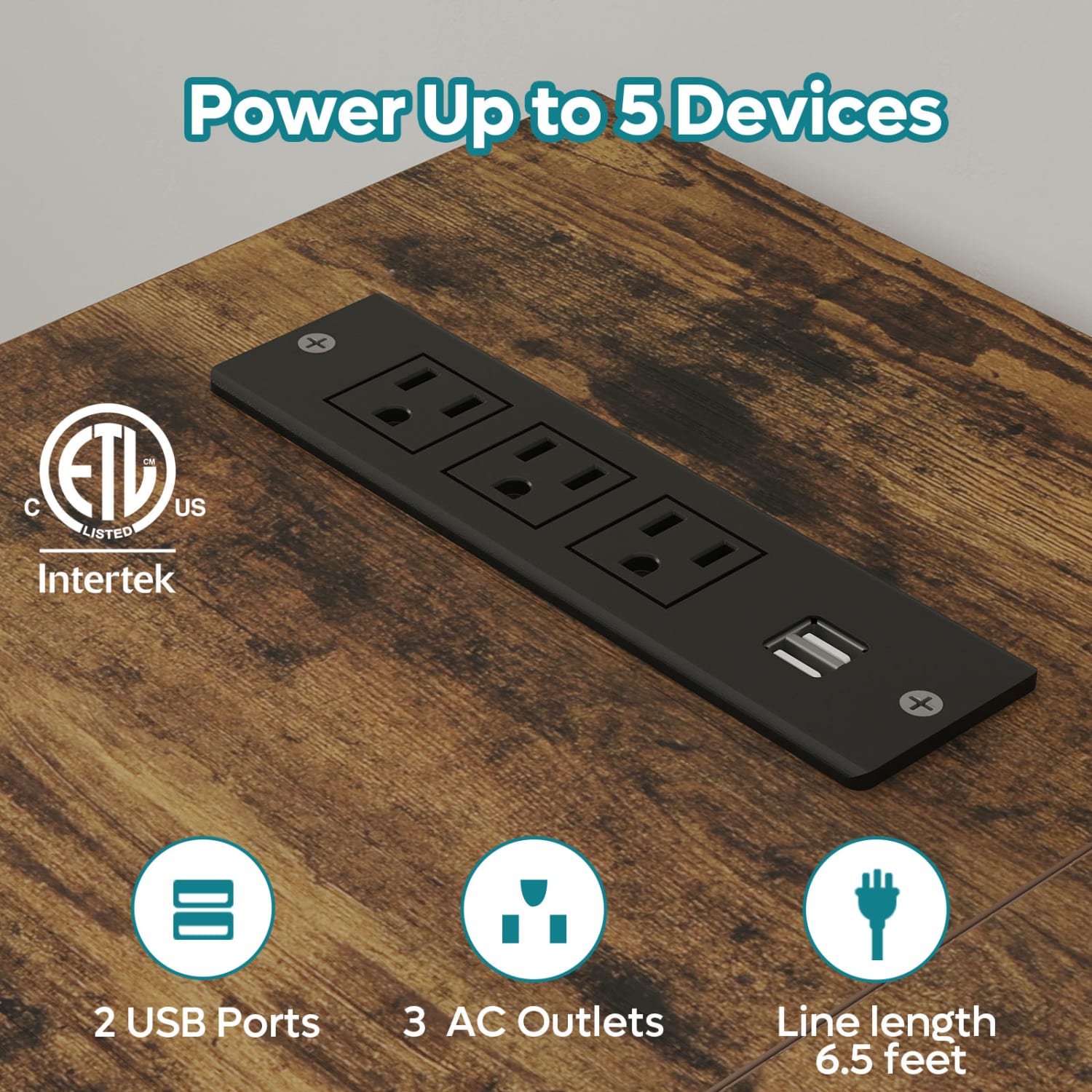 Bestier L-Shaped Gaming Computer Desk With Power Outlet, LED Lights & Headset Hooks, 53inW, Rustic Brown - Image 5