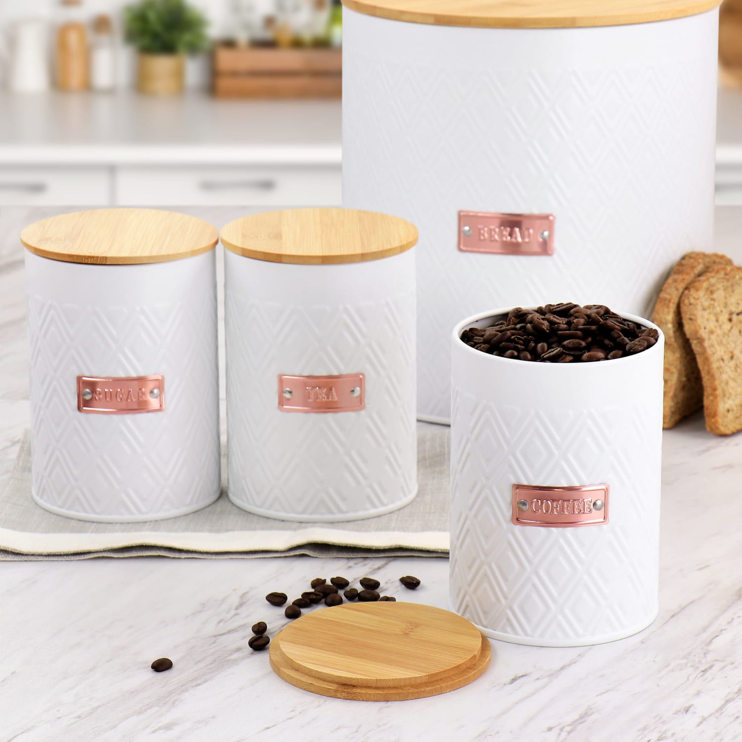 MegaChef 4-Piece Iron Canister Set, White - Image 4