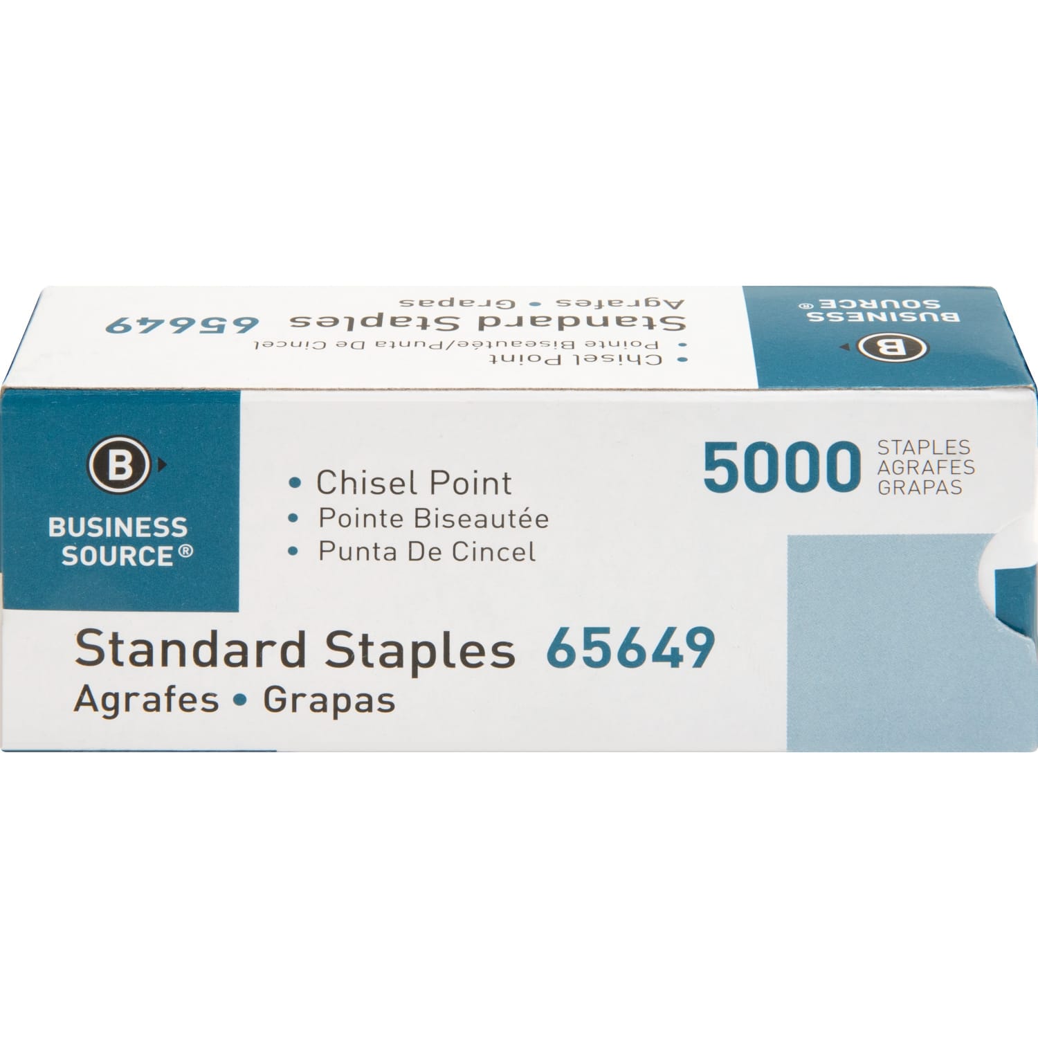 Business Source Standard Staples - 210 Per Strip - 1/4in Leg - 1/2in Crown - Holds 30 Sheet(s) - Chisel Point - Silver - 5000 / Box - Image 3