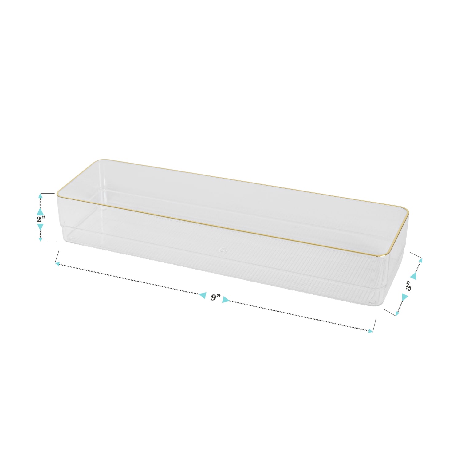 Martha Stewart Kerry Plastic Stackable Office Desk Drawer Organizers, 2inH x 3inW x 9inD, Clear/Gold Trim, Pack Of 8 Organizers - Image 5