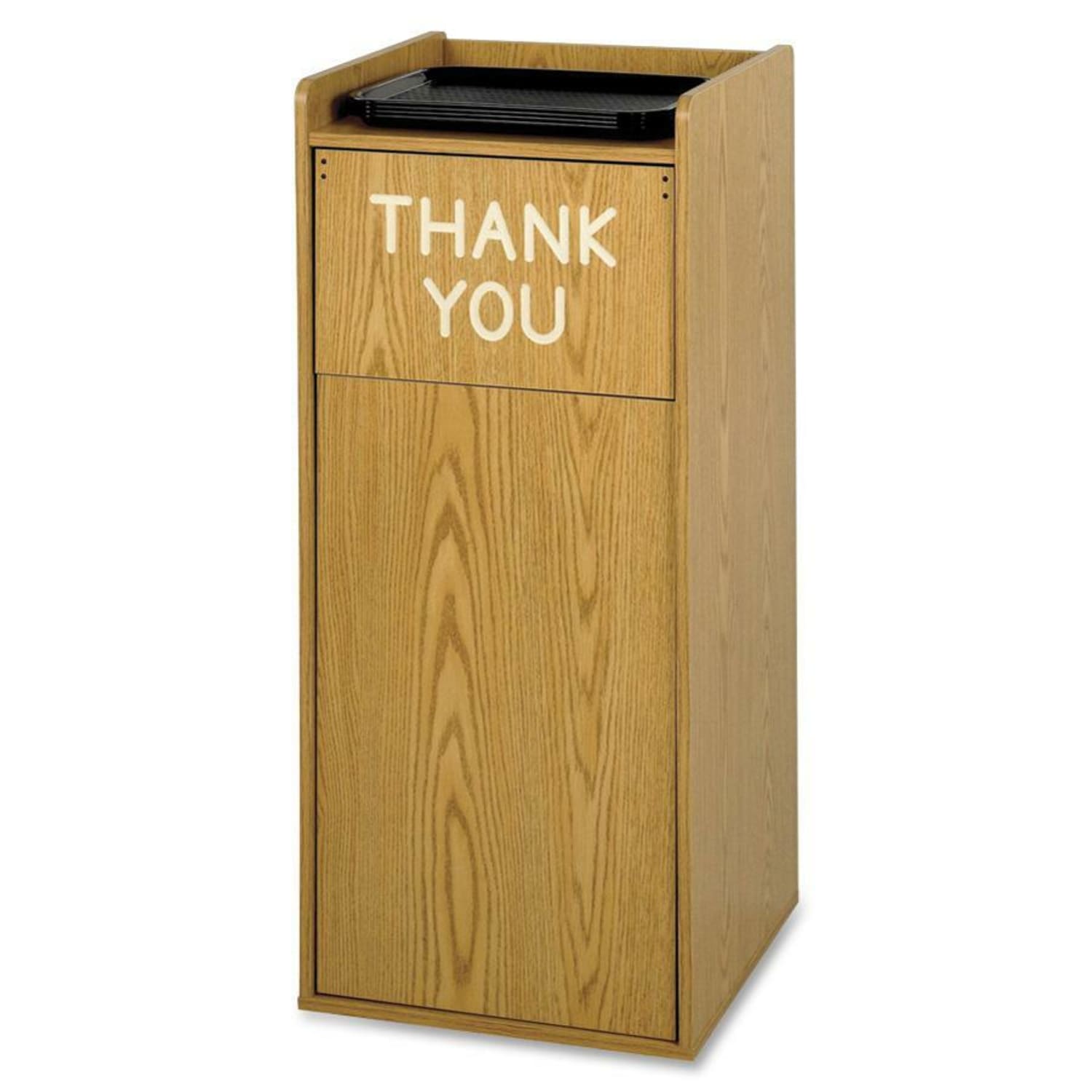 Safco Wood Tray Top Receptacle, 36 Gallons, Oak - Image 3