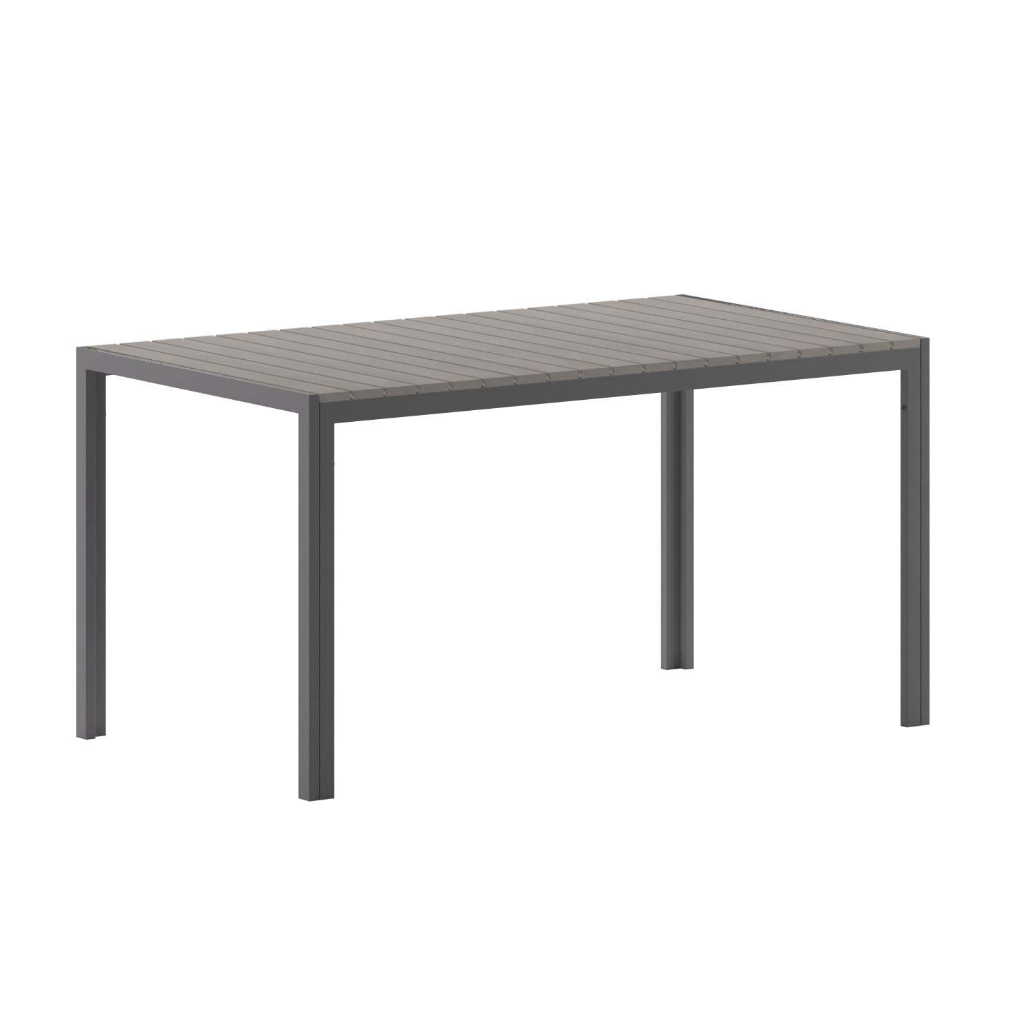 Flash Furniture Finch Commercial-Grade Faux Teak Poly/Metal Outdoor Furniture Dining Table, 28-3/4inH x 31-1/2inW x 55inD, Gray - Image 3