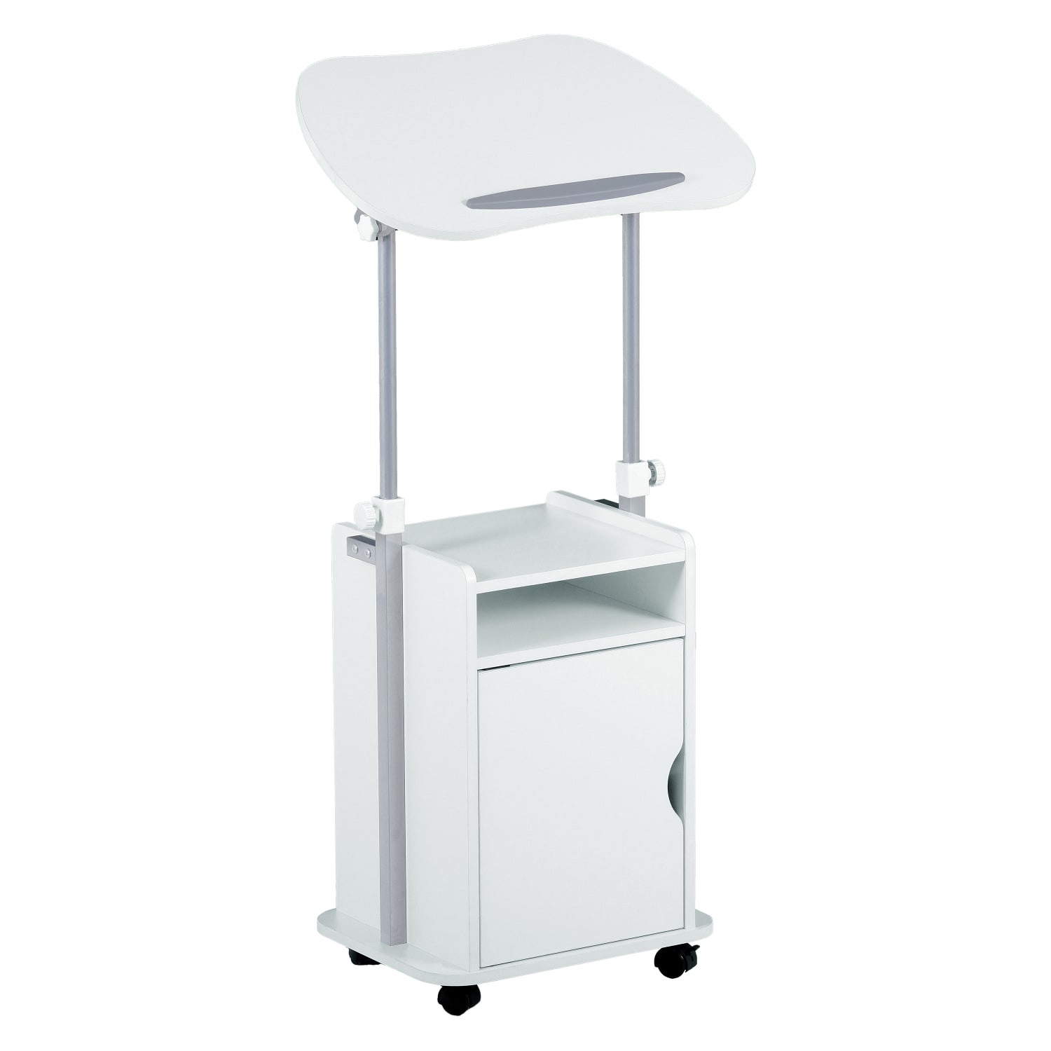 Techni Mobili 24inW Sit-to-Stand Rolling Adjustable Height Laptop Cart Standing Desk With Storage, White, Total Qty 1