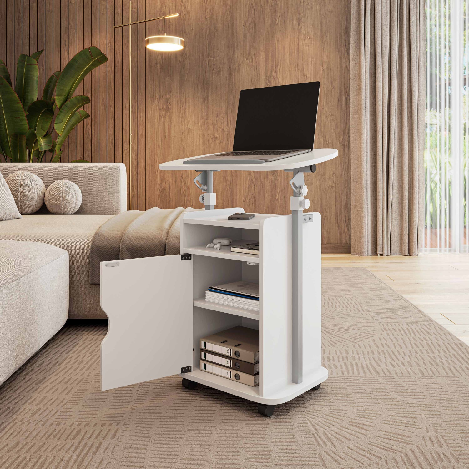 Techni Mobili 24inW Sit-to-Stand Rolling Adjustable Height Laptop Cart Standing Desk With Storage, White, Total Qty 1 - Image 3