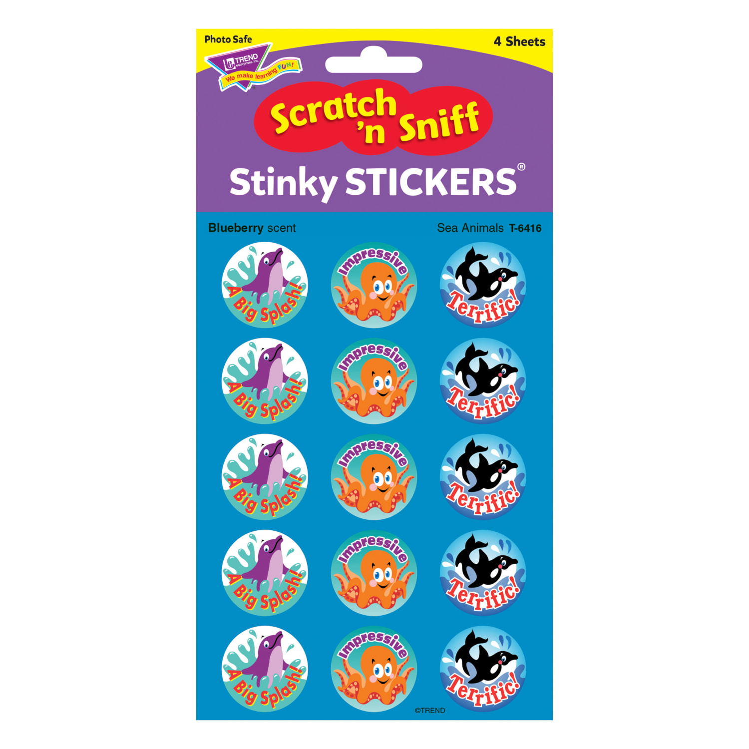Trend Stinky Stickers, Sea Animals/Blueberry, 60 Stickers Per Pack, Set Of 6 Packs - Image 4