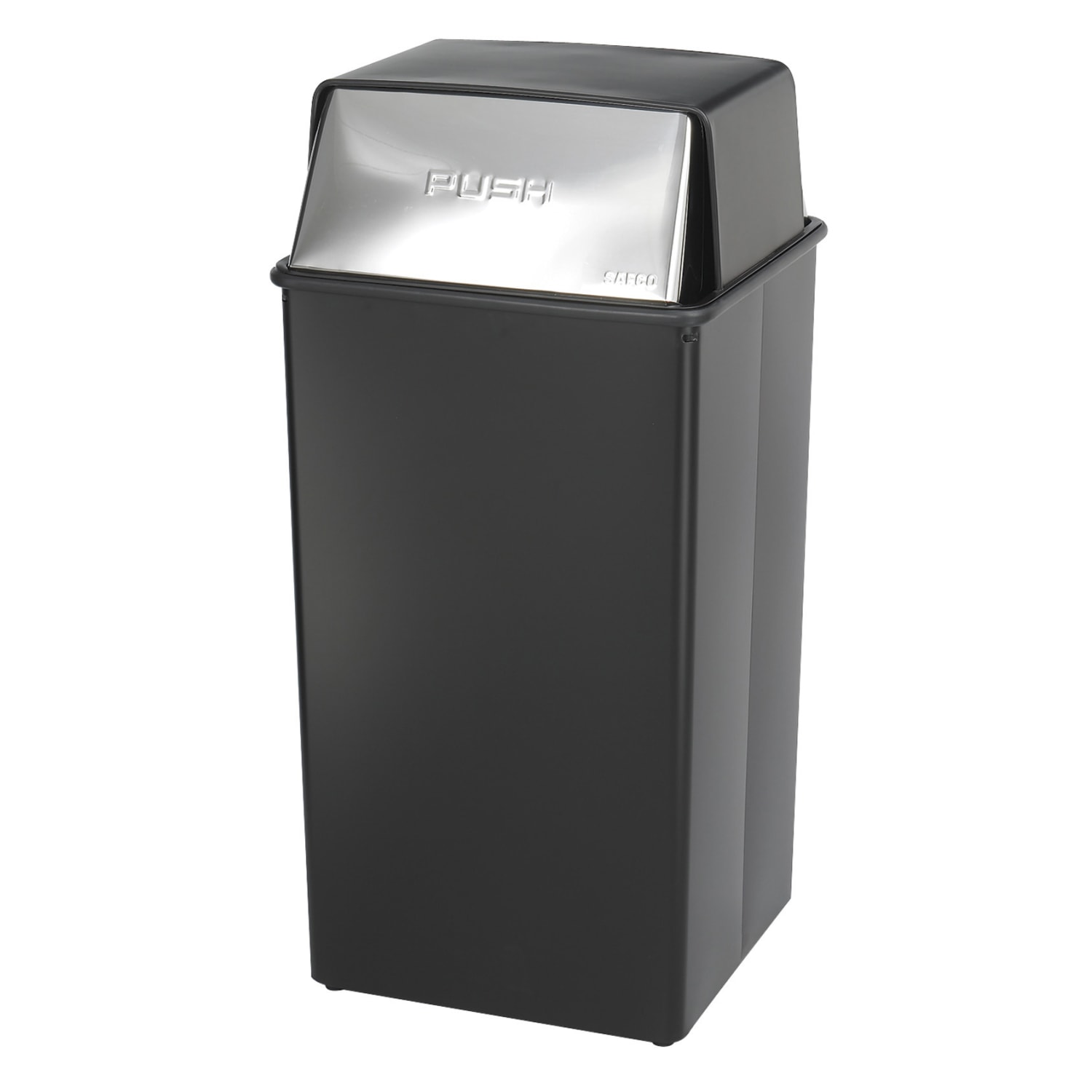 Safco Reflections Square Fire-Safe Push-Top Receptacle, 36 Gallons, 37 1/2inH x 18inW x 18inD, Black/Chrome - Image 3