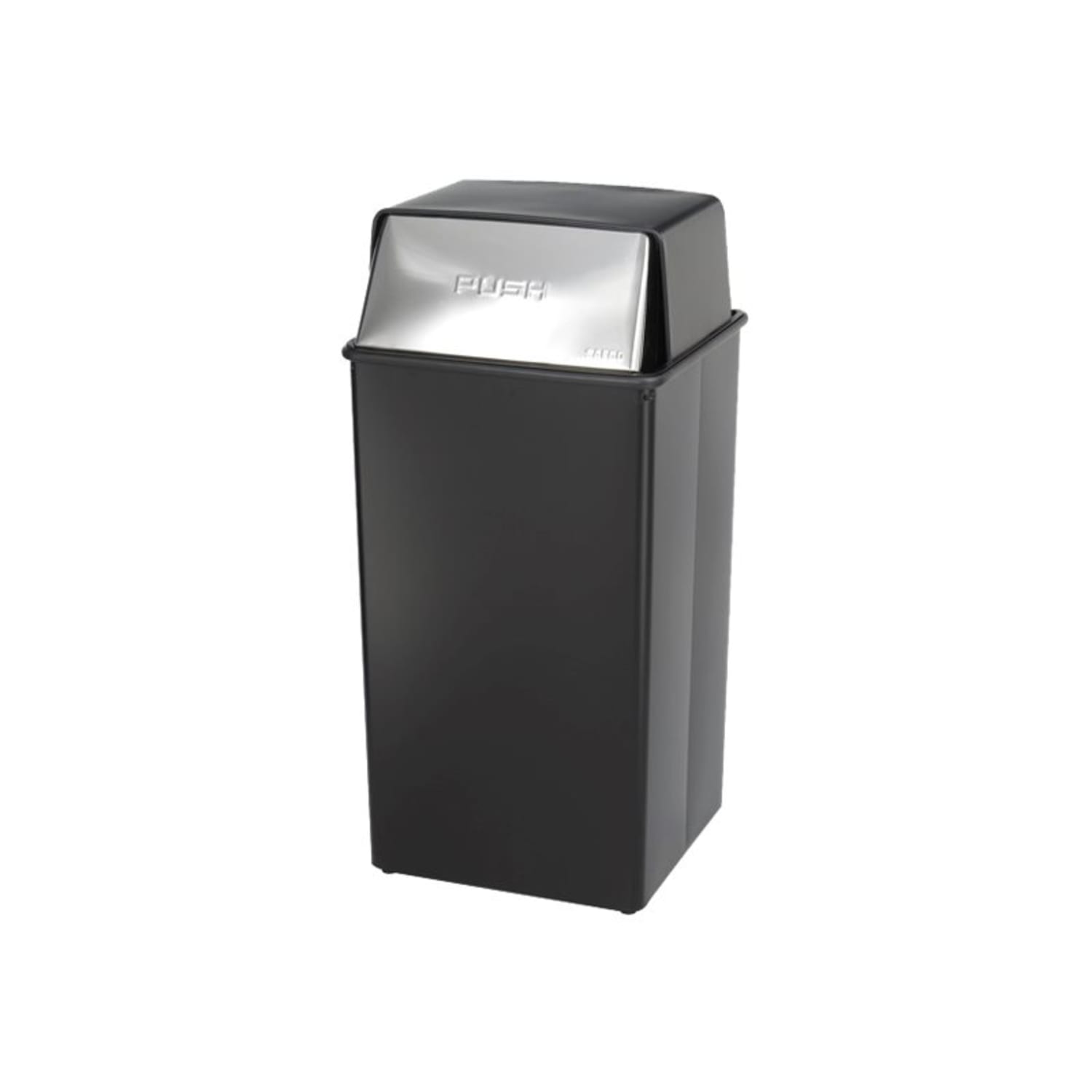 Safco Reflections Square Fire-Safe Push-Top Receptacle, 36 Gallons, 37 1/2inH x 18inW x 18inD, Black/Chrome - Image 4