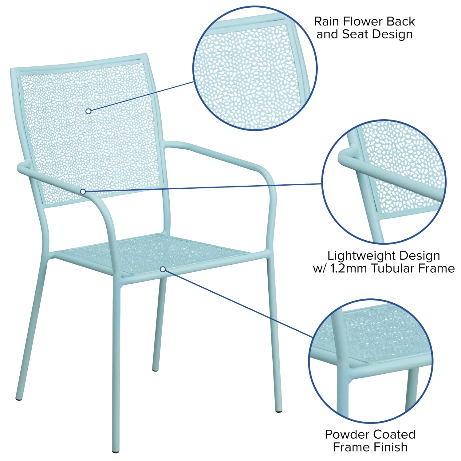 Flash Furniture Oia Indoor/Outdoor Steel Patio Armchair with Square Back, Sky Blue - Image 5
