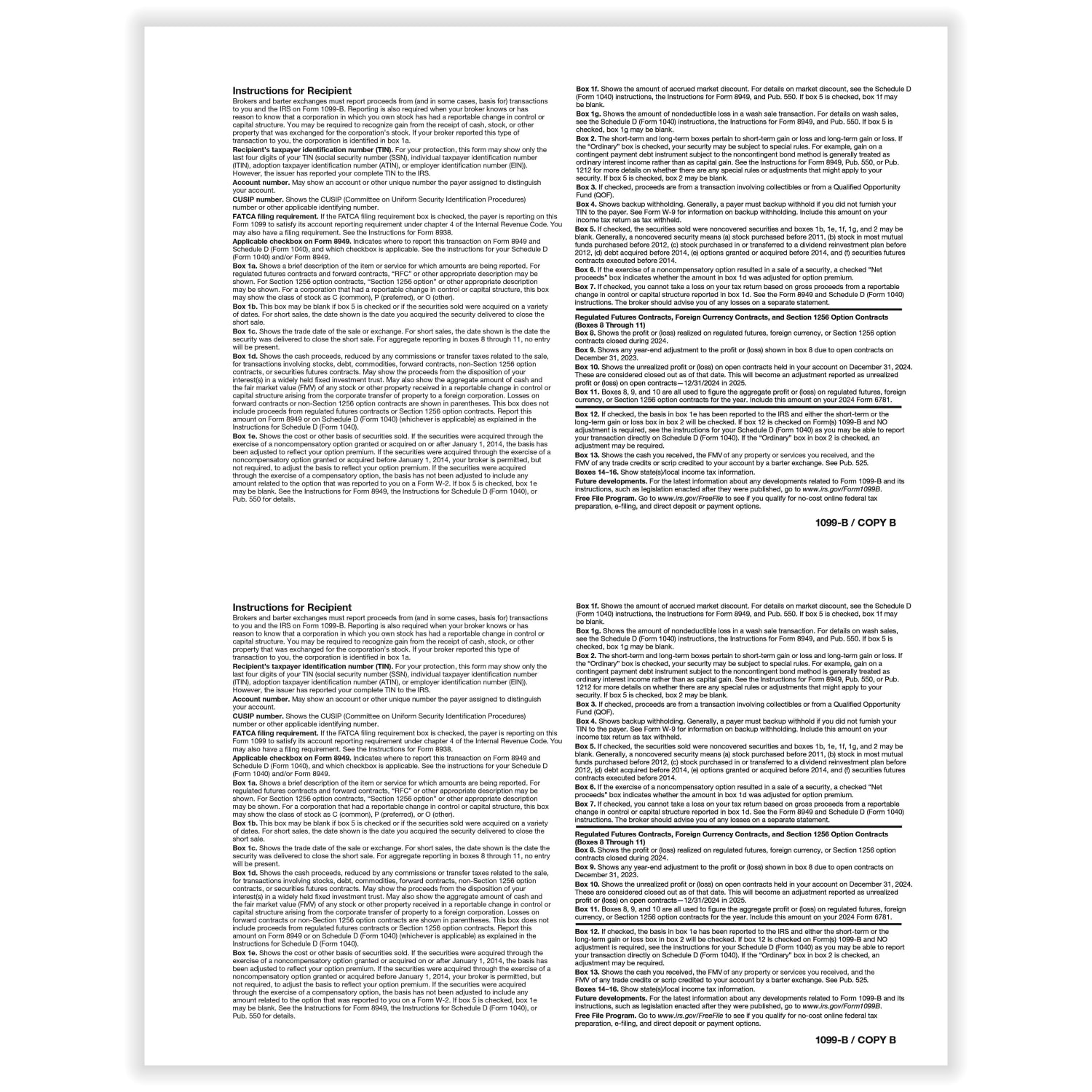 ComplyRight 1099-B Tax Forms, 2-Up, Recipient Copy B, Laser, 8-1/2in x 11in, Pack Of 50 Forms - Image 3