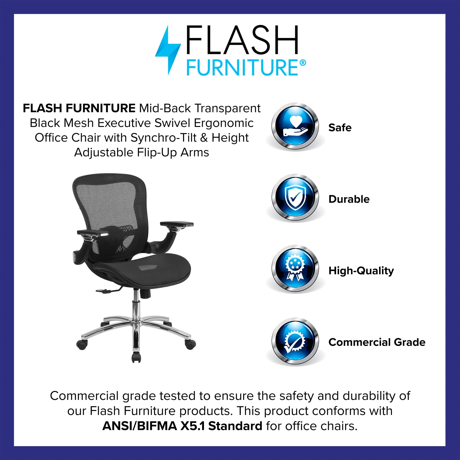Flash Furniture Ergonomic Transparent Mesh Mid-Back Executive Office Chair, Black - Image 5