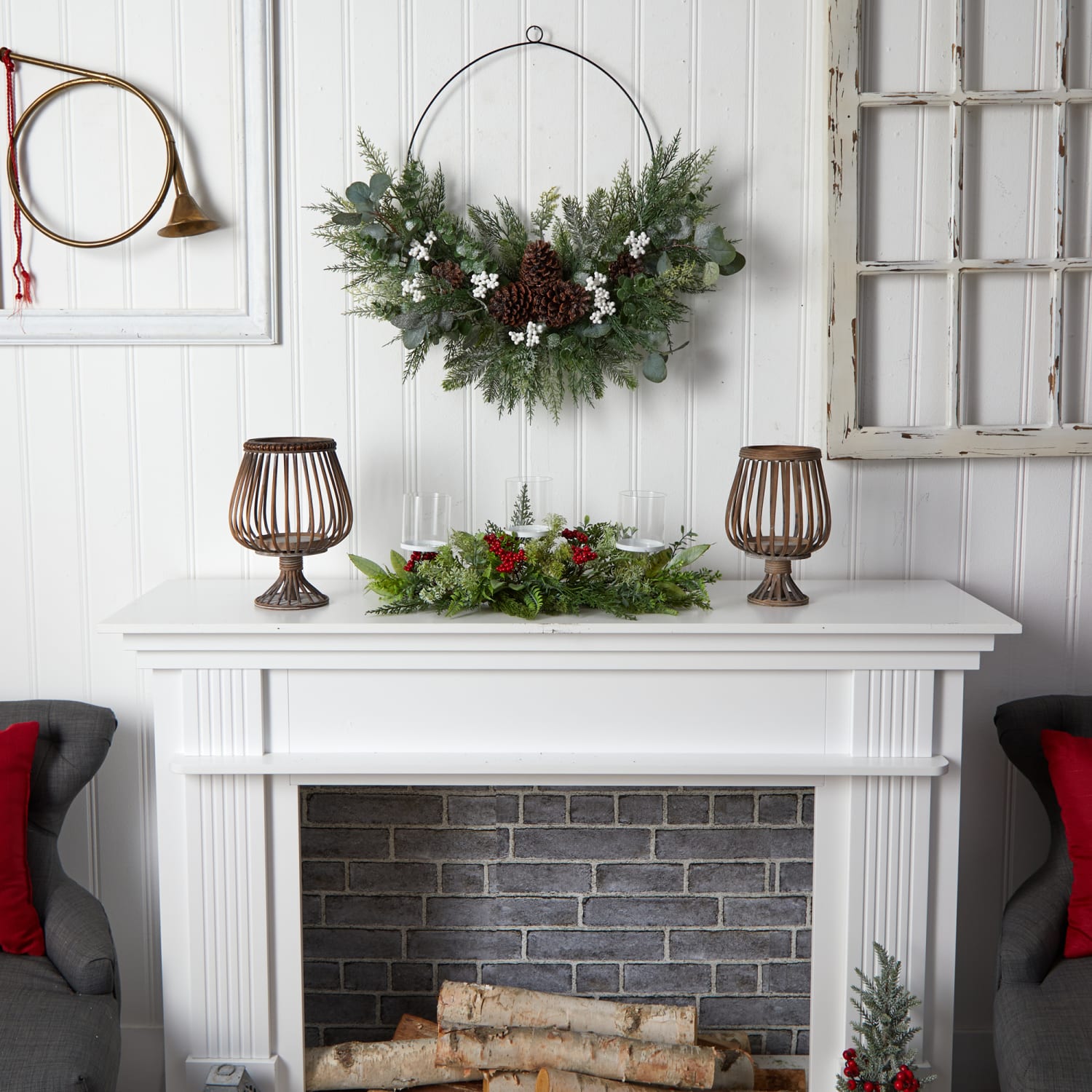 Nearly Natural 5inH Holiday Winter Greenery And Berries Triple Candle Holder Artificial Christmas Table Arrangement, 5inH x 20inW x 4inD, Clear/Green/Red - Image 5