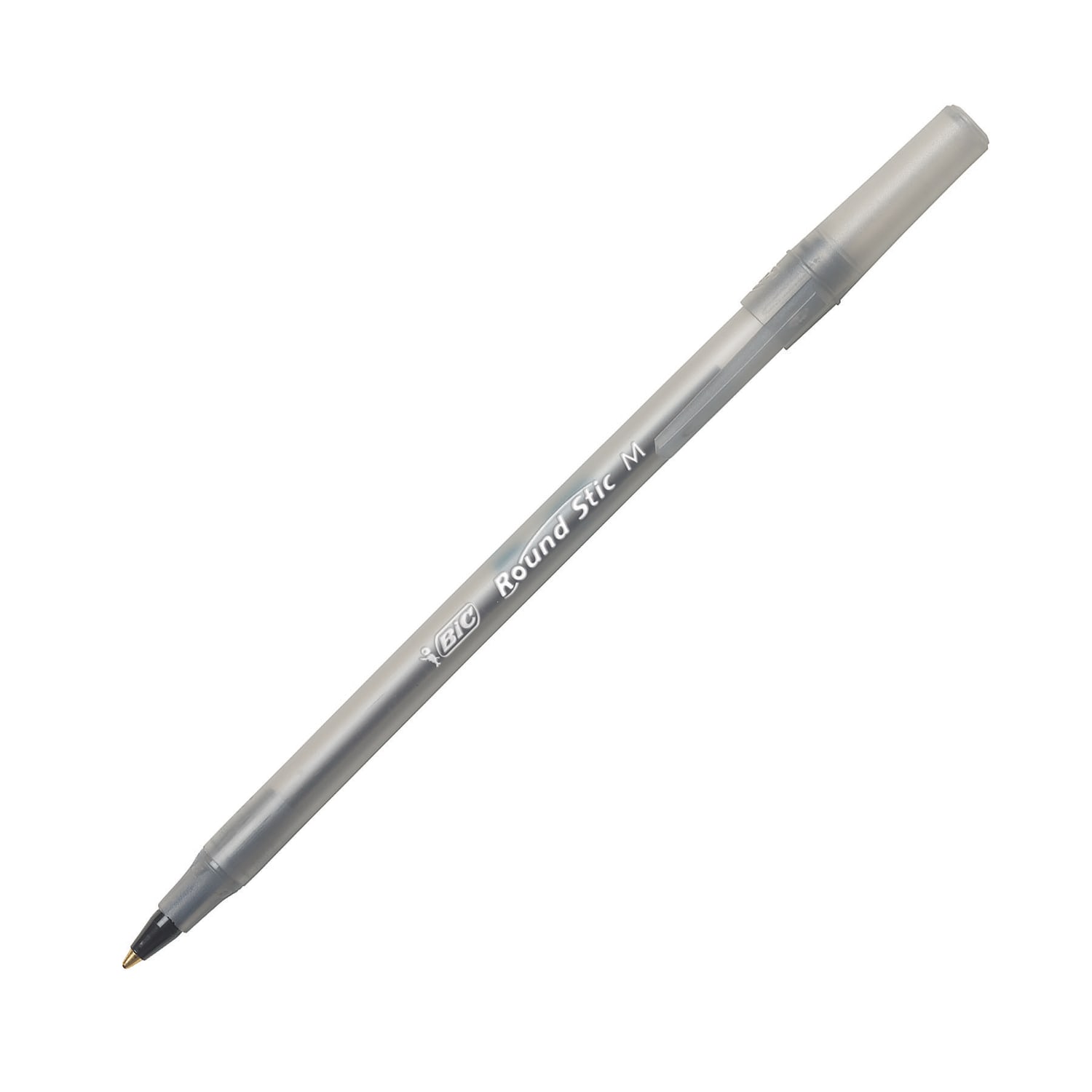 BIC Round Stic Ballpoint Pens, Medium Point, 1.0 mm, Translucent Barrel, Black Ink, Pack Of 12 - Image 3