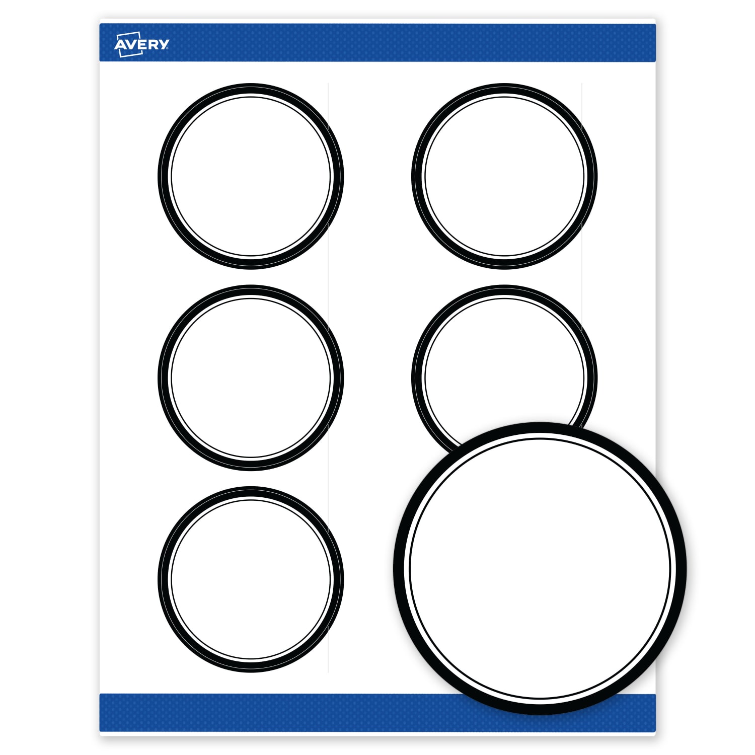 Avery Print-To-The-Edge Labels With Sure Feed Technology, S00-DM1-PRWMP10, Round, 3in, Matte White, Preprinted Double Black Border Design, Pack Of 60 - Image 3