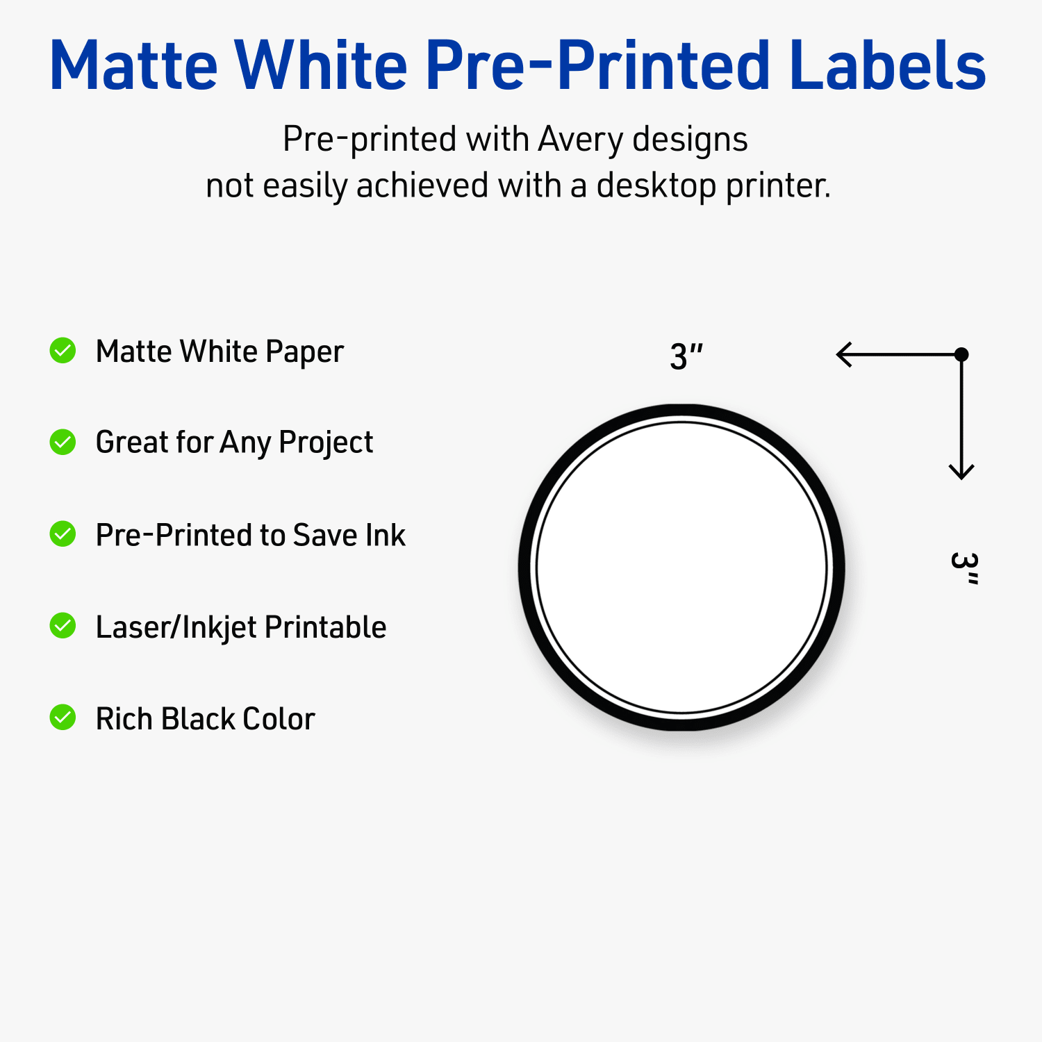 Avery Print-To-The-Edge Labels With Sure Feed Technology, S00-DM1-PRWMP10, Round, 3in, Matte White, Preprinted Double Black Border Design, Pack Of 60 - Image 4