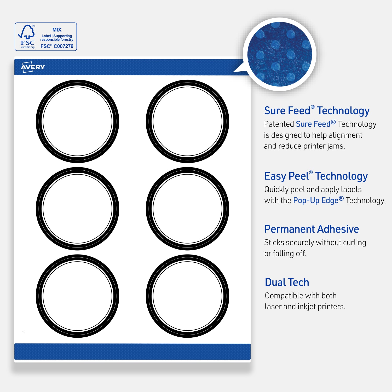 Avery Print-To-The-Edge Labels With Sure Feed Technology, S00-DM1-PRWMP10, Round, 3in, Matte White, Preprinted Double Black Border Design, Pack Of 60 - Image 5