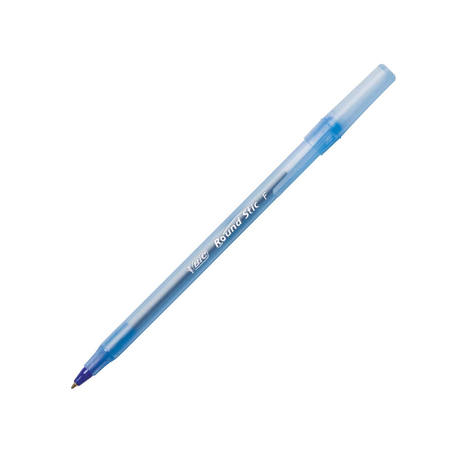 BIC Round Stic Ballpoint Pens, Fine Point, 0.8 mm, Translucent Barrel, Blue Ink, Pack Of 12 - Image 3