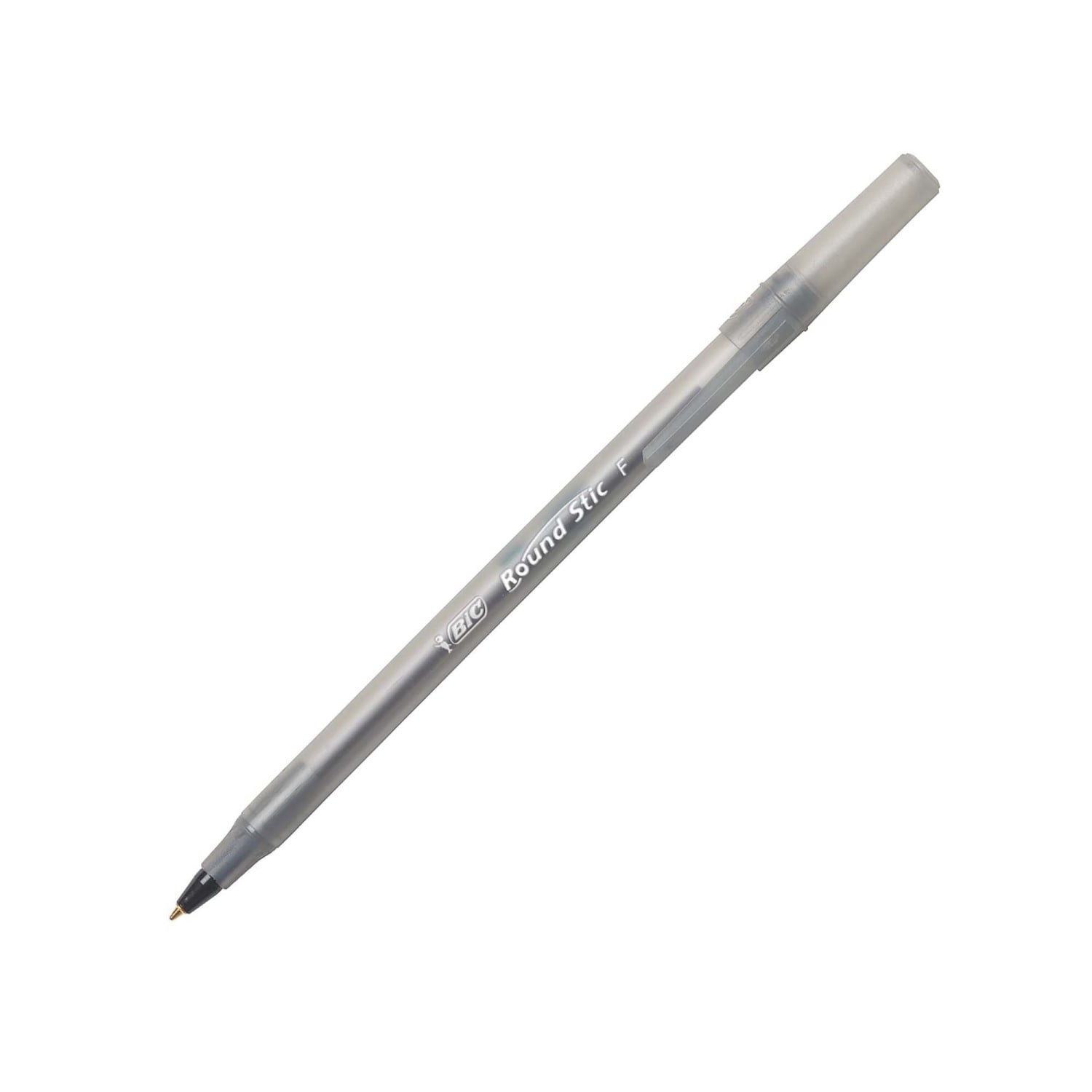 BIC Round Stic Ballpoint Pens, Fine Point, 0.8 mm, Translucent Barrel, Black Ink, Pack Of 12 - Image 3
