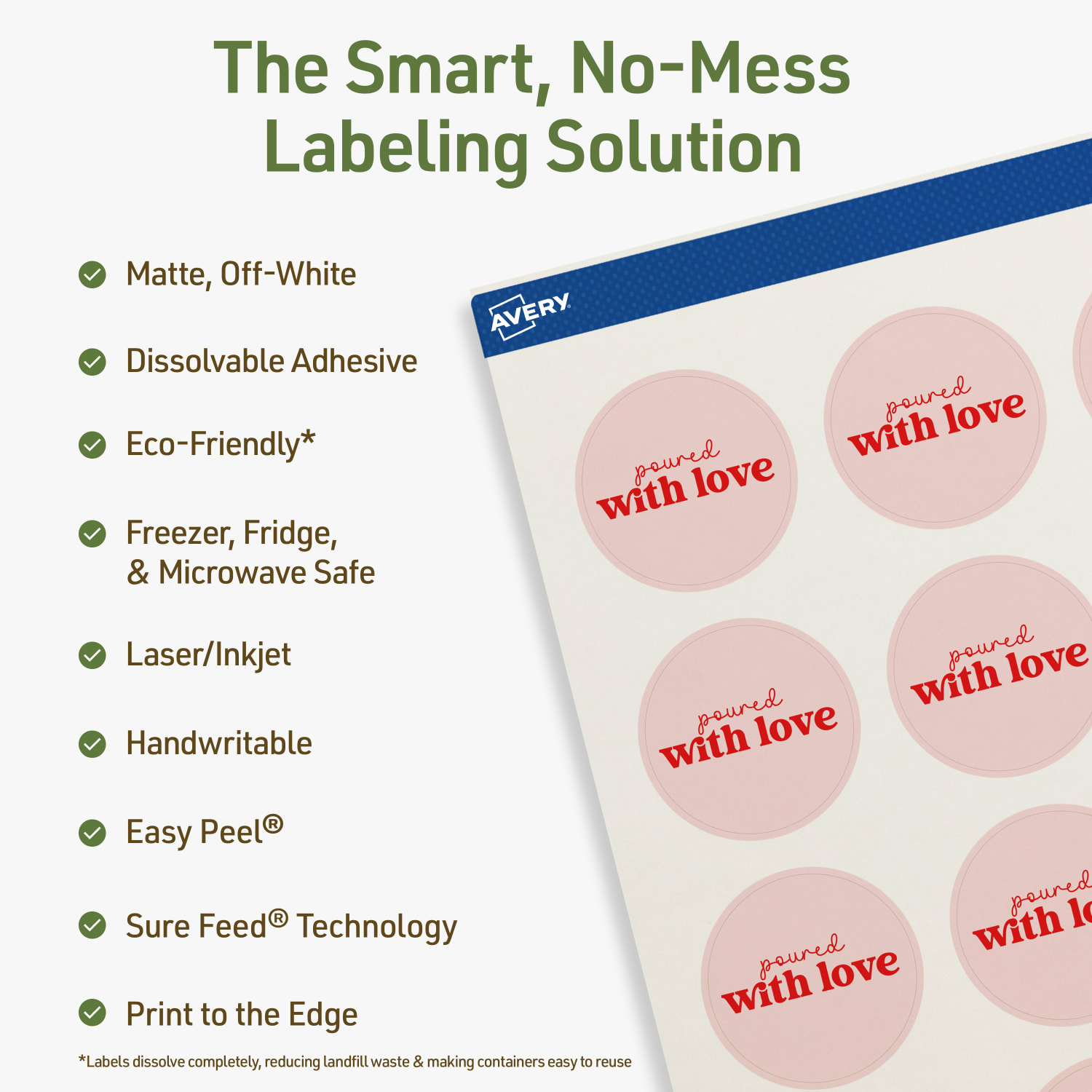 Avery Print-to-the-Edge Dissolvable Labels With Sure Feed Technology, 94507-DWMP5, Round, 1-5/8in, Matte Off-White, Pack Of 100 - Image 3