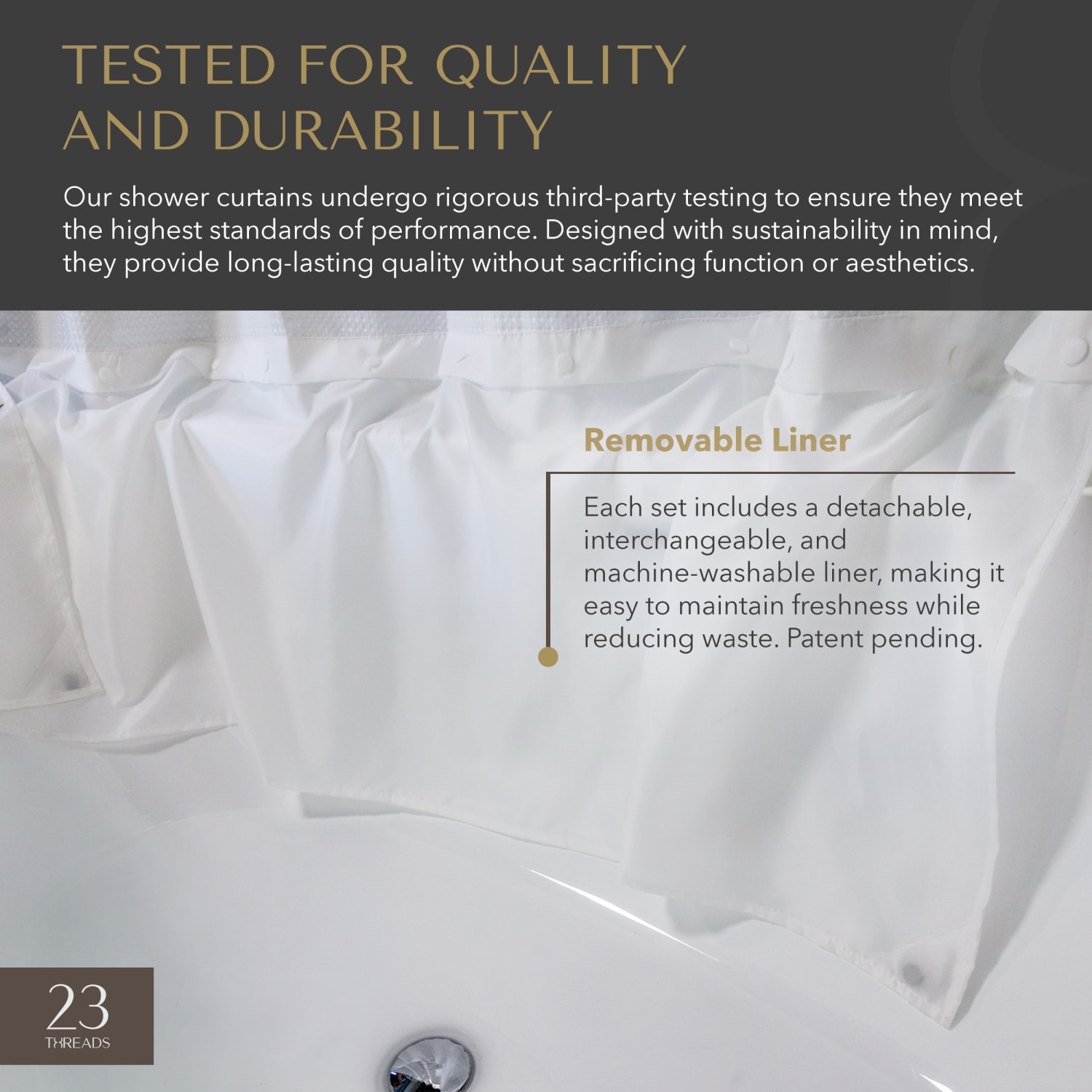 23 Threads Shower Curtain, Waffle GRS Polyester, Hook-Free, With Window & Short Liner, White, 71in x 74in, Case of 12 - Image 6