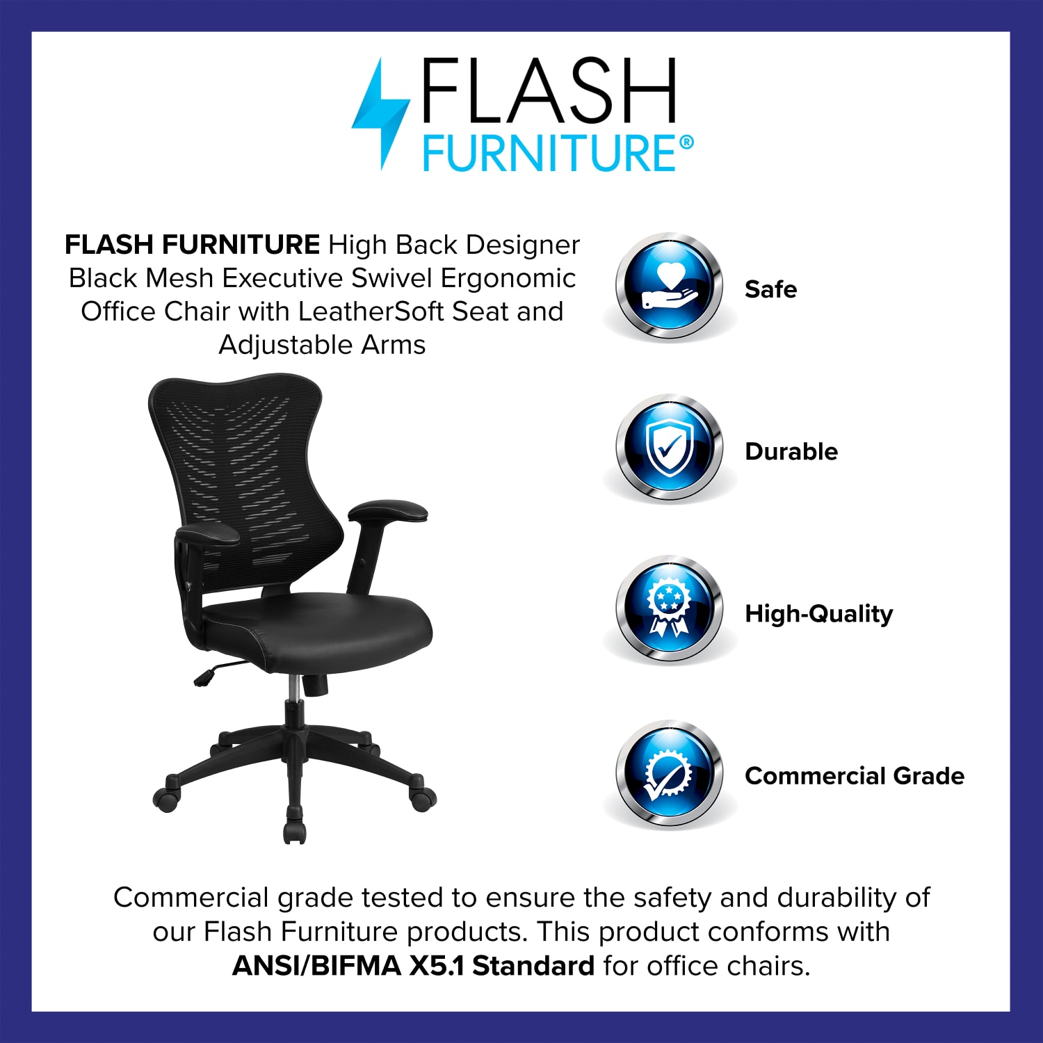 Flash Furniture Designer Ergonomic LeatherSoft Faux LeatherMesh High Back Chair Black PopularChairscom