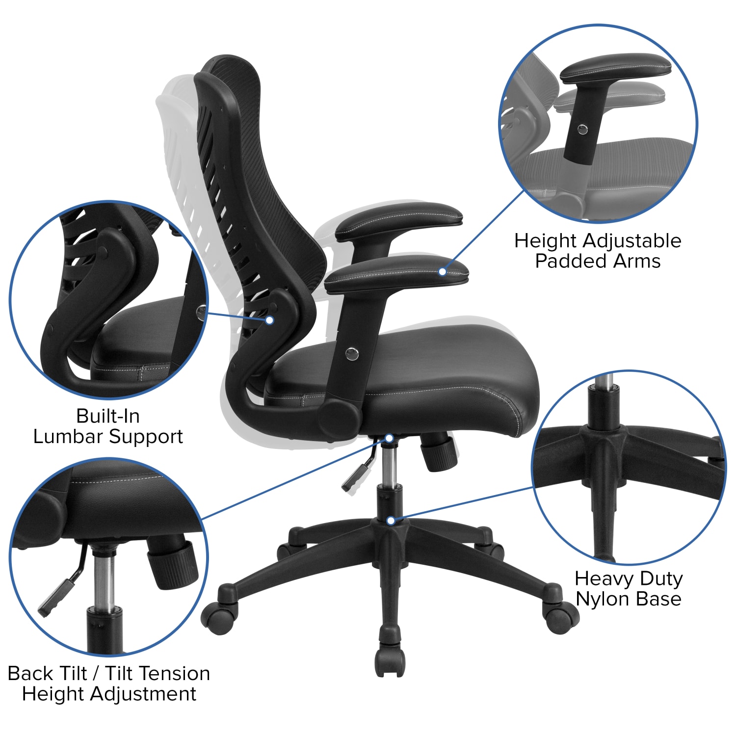 Flash Furniture Designer Ergonomic LeatherSoft Faux LeatherMesh High Back Chair Black PopularChairscom