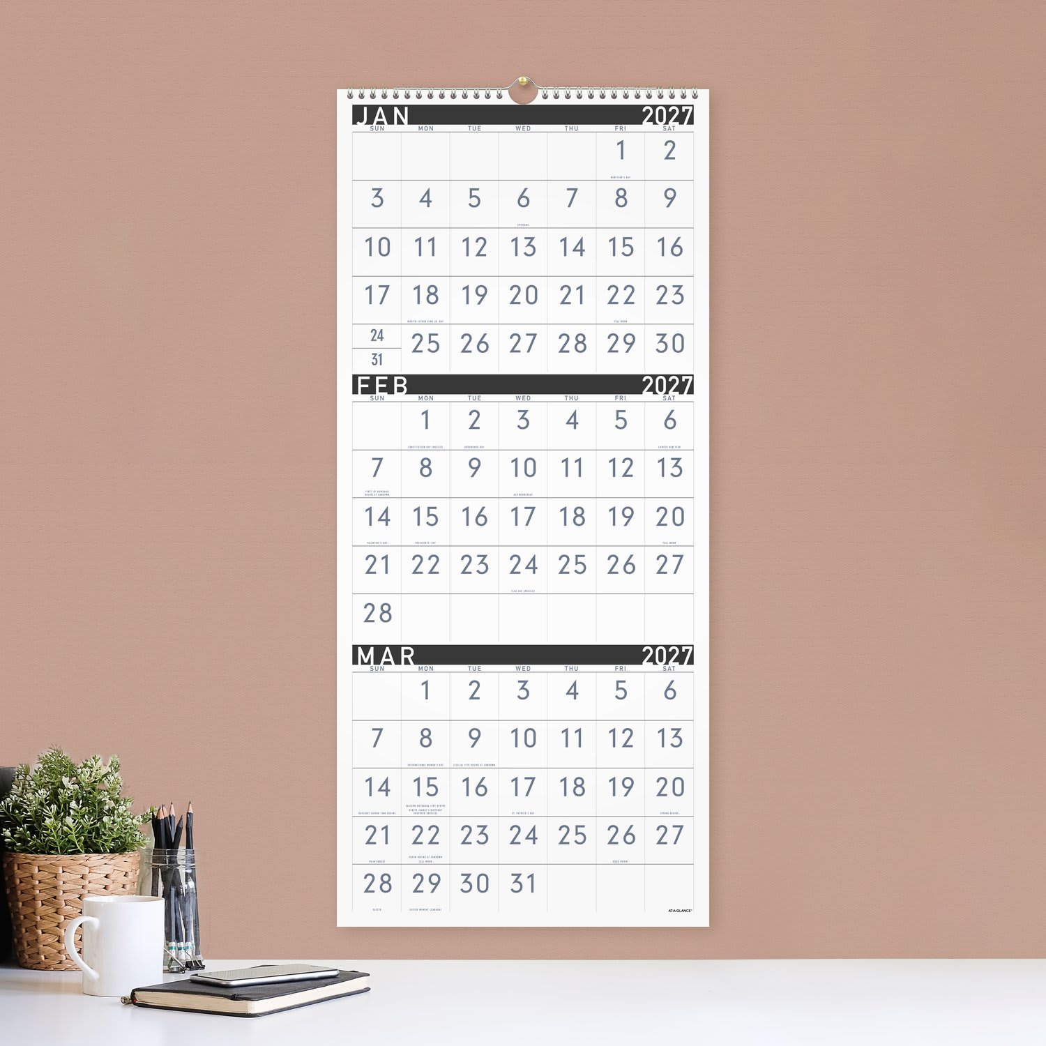 AT-A-GLANCE Contemporary 2027 Three Month Reference Wall Calendar, Large, 12in x 27in - Image 3