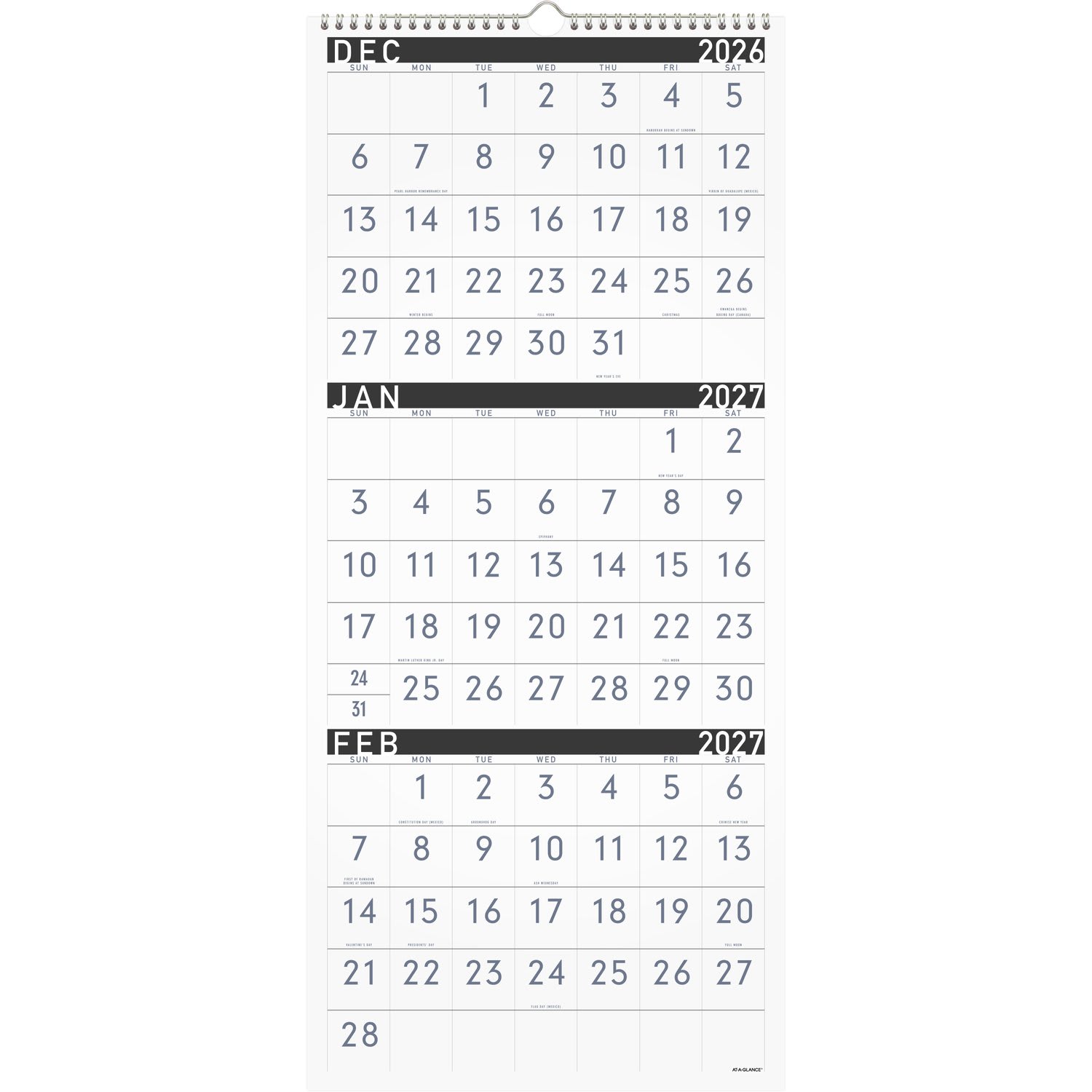 AT-A-GLANCE Contemporary 2027 Three Month Reference Wall Calendar, Large, 12in x 27in - Image 6