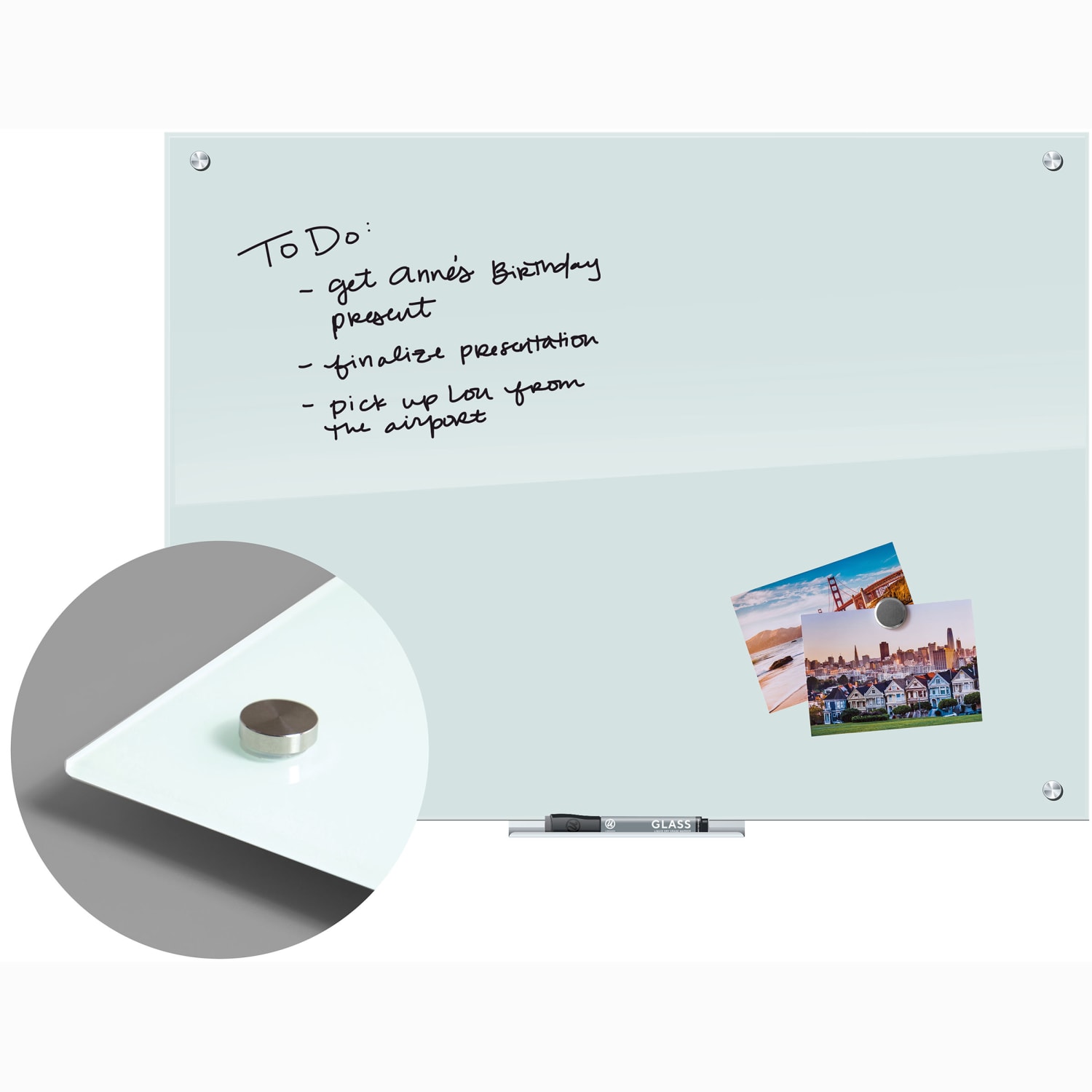 U Brands Magnetic Glass Dry-Erase Board, 36in X 24in, White Frosted Surface, Frameless, Actual Size 35in X 23in (2298U00-01) - Image 3