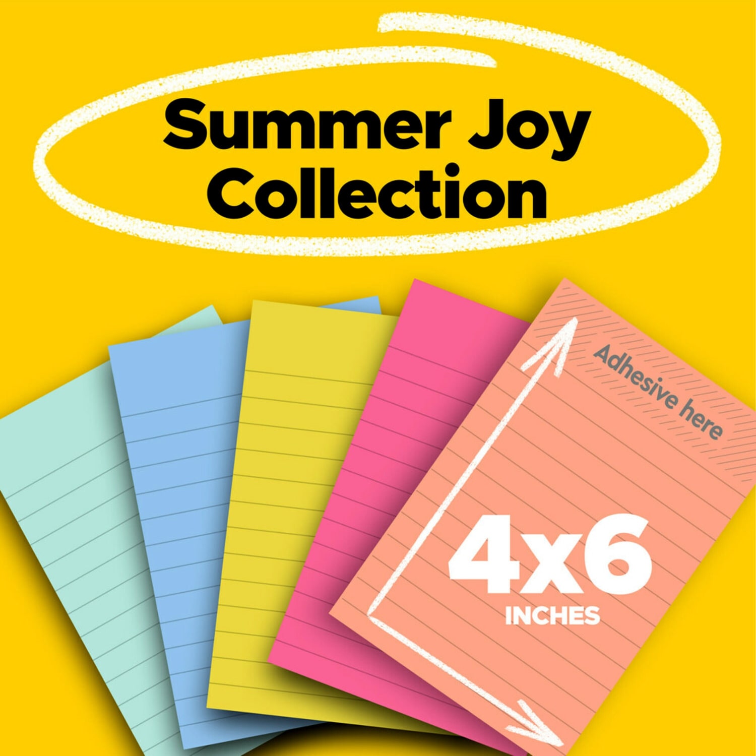 Post-it Super Sticky Notes, 5 Pads, 4 in x 6 in, 2x the Sticking Power, School Supplies and Office Products, Sticky Notes  - 6605SSJOY - Image 3