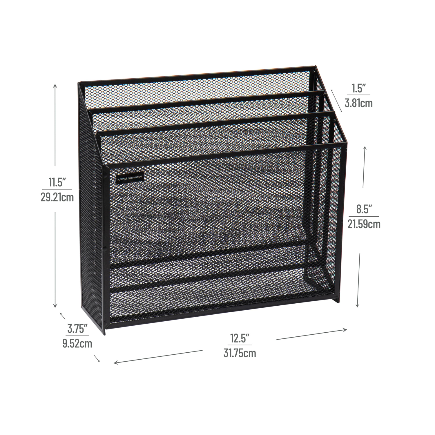 Mind Reader 3-Compartment Wire Mesh File Organizer, Letter Size, 11-1/2inH x 12-1/2inW x 3-3/4inD, Black - Image 4