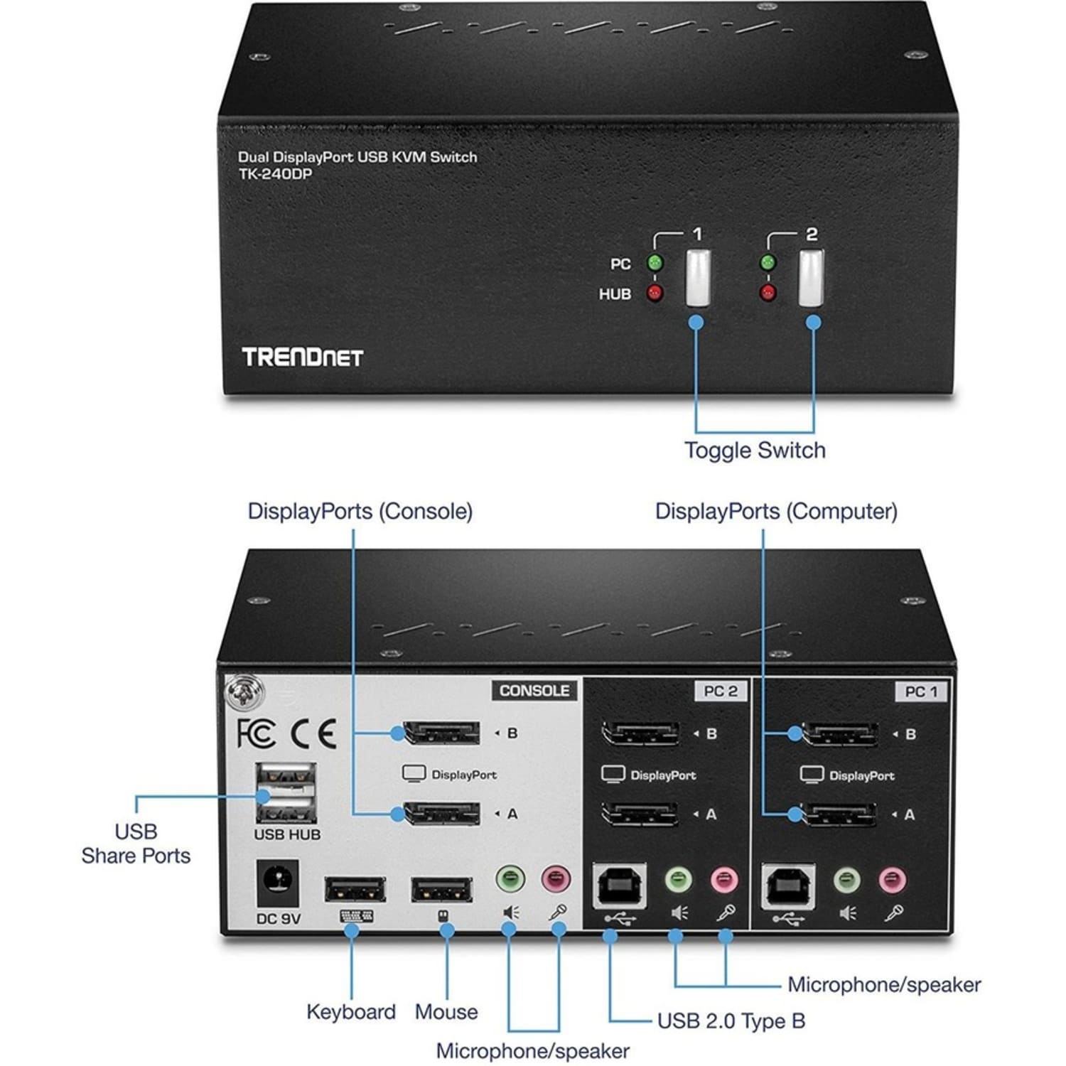TRENDnet 2-Port Dual Monitor DisplayPort KVM Switch With Audio, 2-Port USB 2.0 Hub, 4K UHD Resolutions Up To 3840x 2160 - Image 6