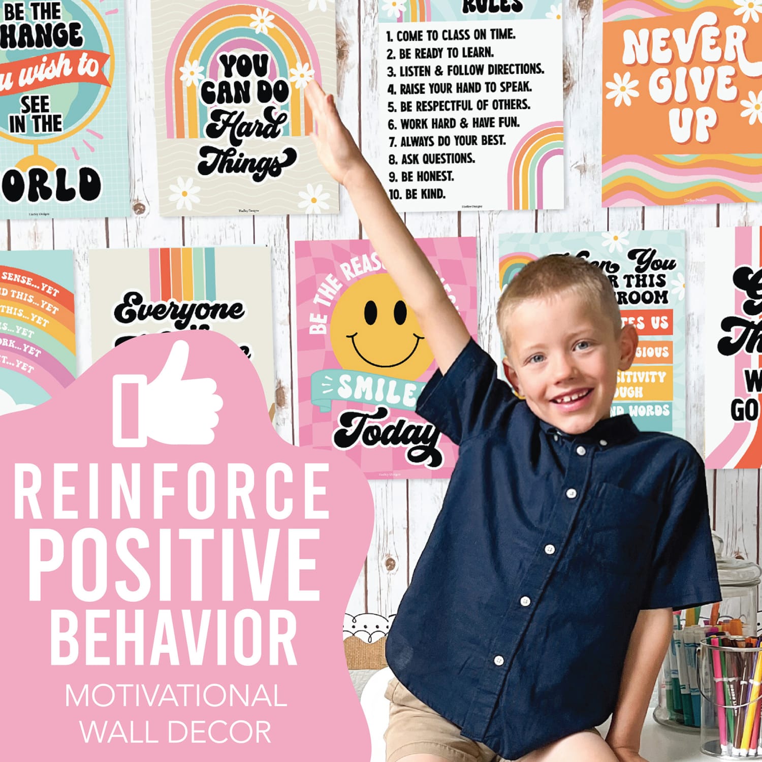 Hadley Designs Posters, Retro Growth Mindset Classroom Decor Posters, Set Of 9 - Image 5