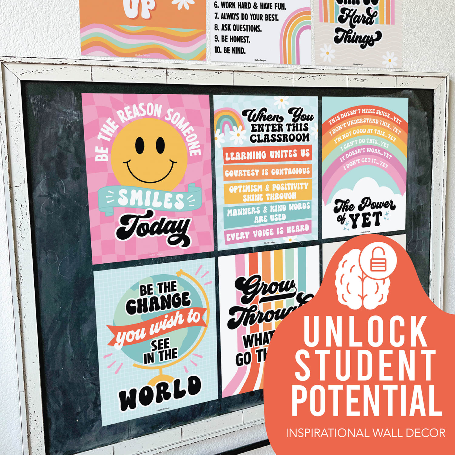 Hadley Designs Posters, Retro Growth Mindset Classroom Decor Posters, Set Of 9 - Image 6