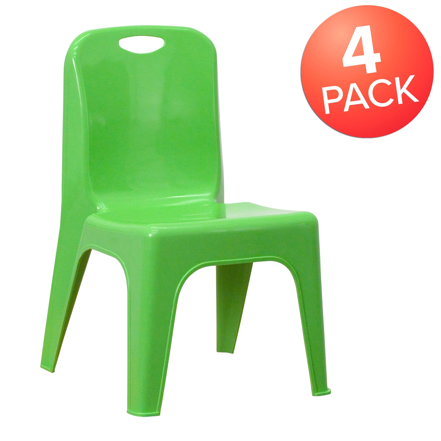 Flash Furniture Plastic Stackable School Chairs With Carrying Handle And 11in Seat Height, Green, Set Of 4 Chairs - Image 3