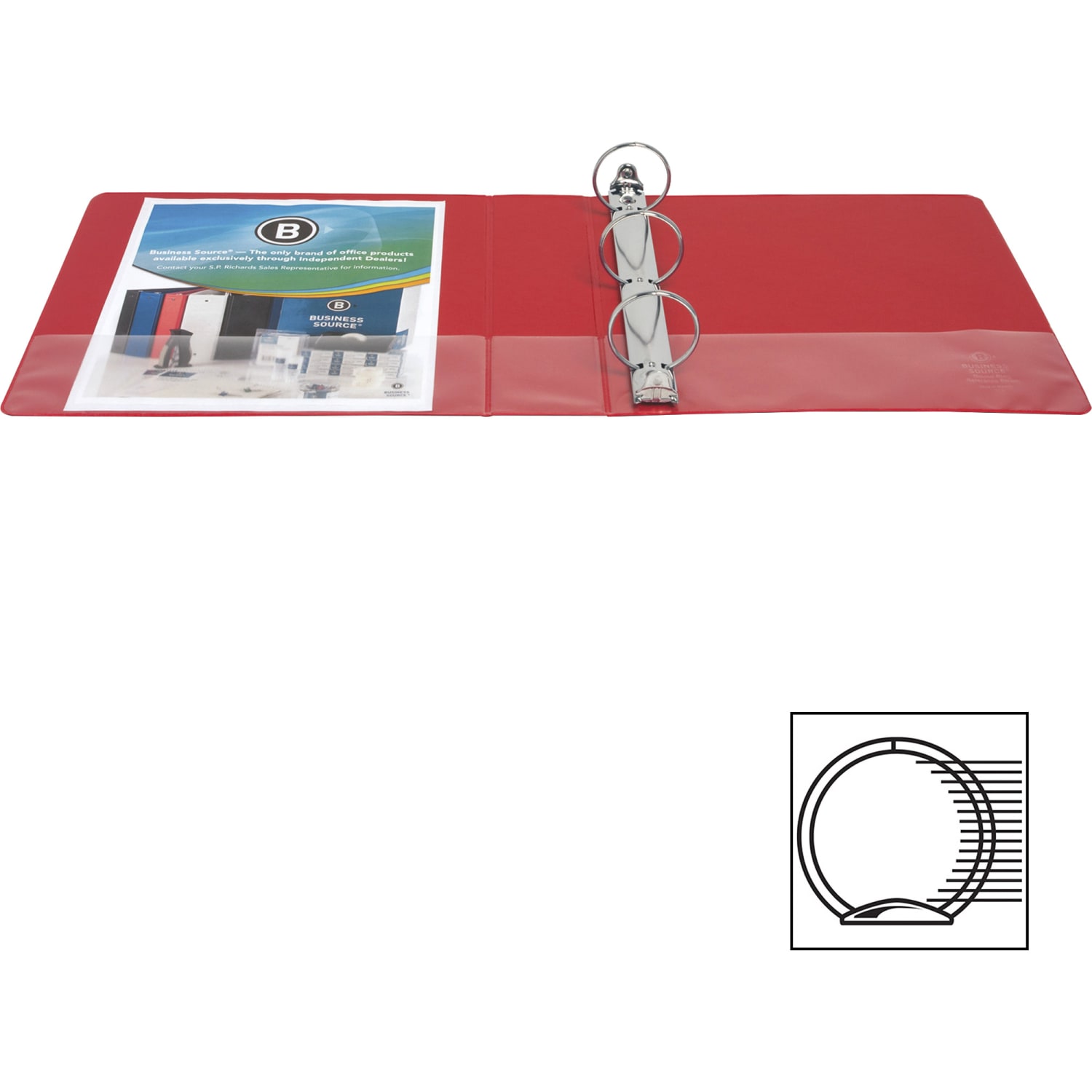 Business Source Basic 3-Ring Binder, 2in Round Rings, Red - Image 4