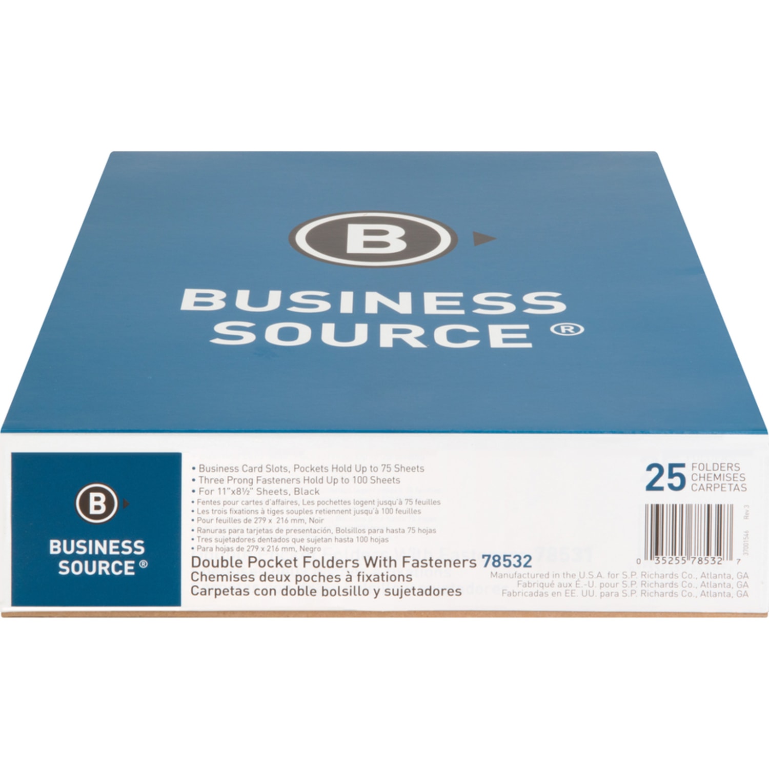 Business Source Leatherette Storage Pockets Fastener Folders, 8 1/2in x 11in, Letter Size, Black, Box Of 25 Folders - Image 3