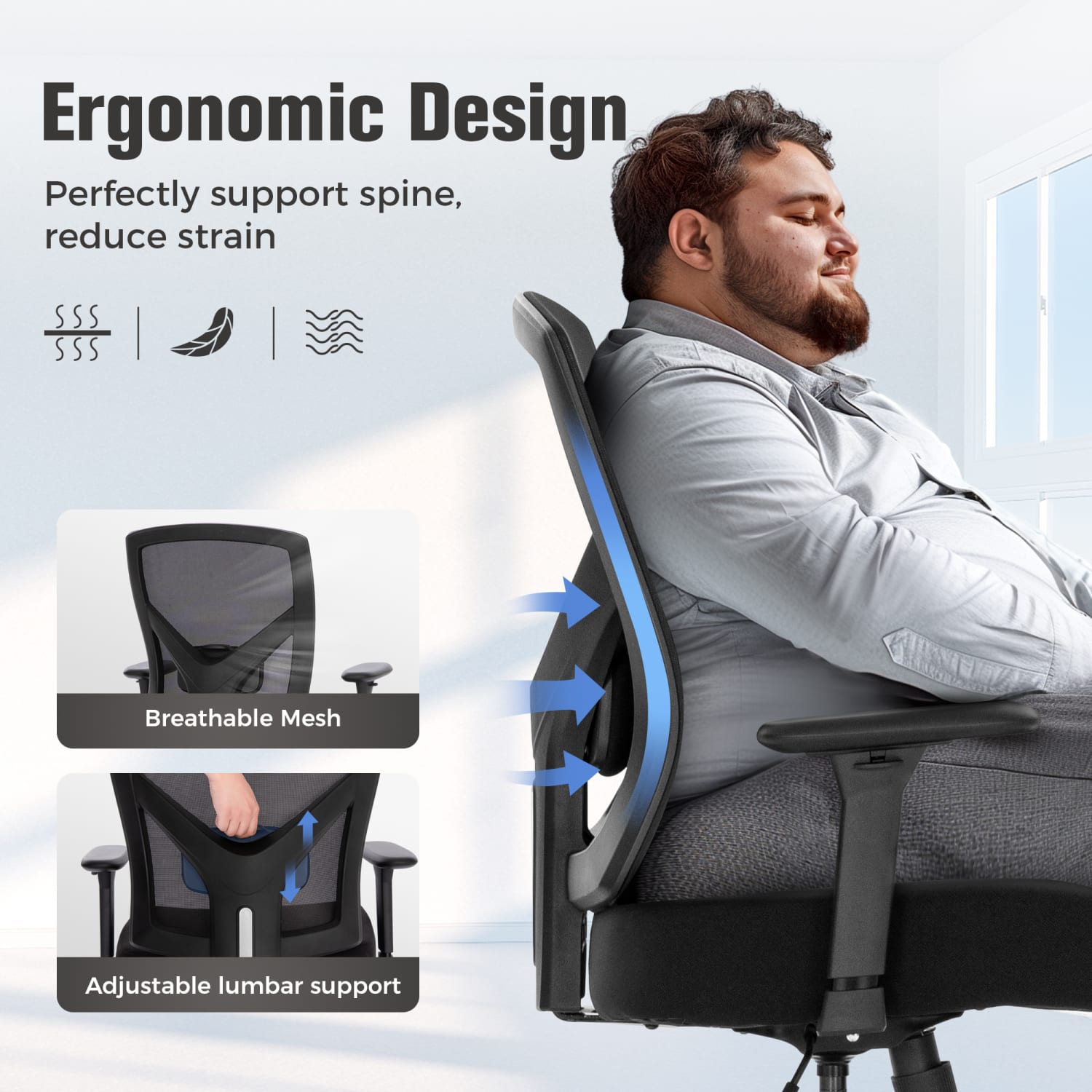 ALPHA HOME Heavy-Duty Ergonomic Mesh High-Back Big & Tall Executive Office Chair With Lumbar Support, Black - Image 6
